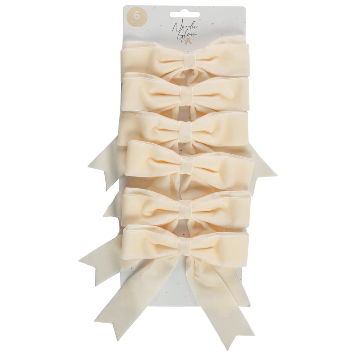 Nordic Glow Velvet Clip-On Bows 6pk - Cream