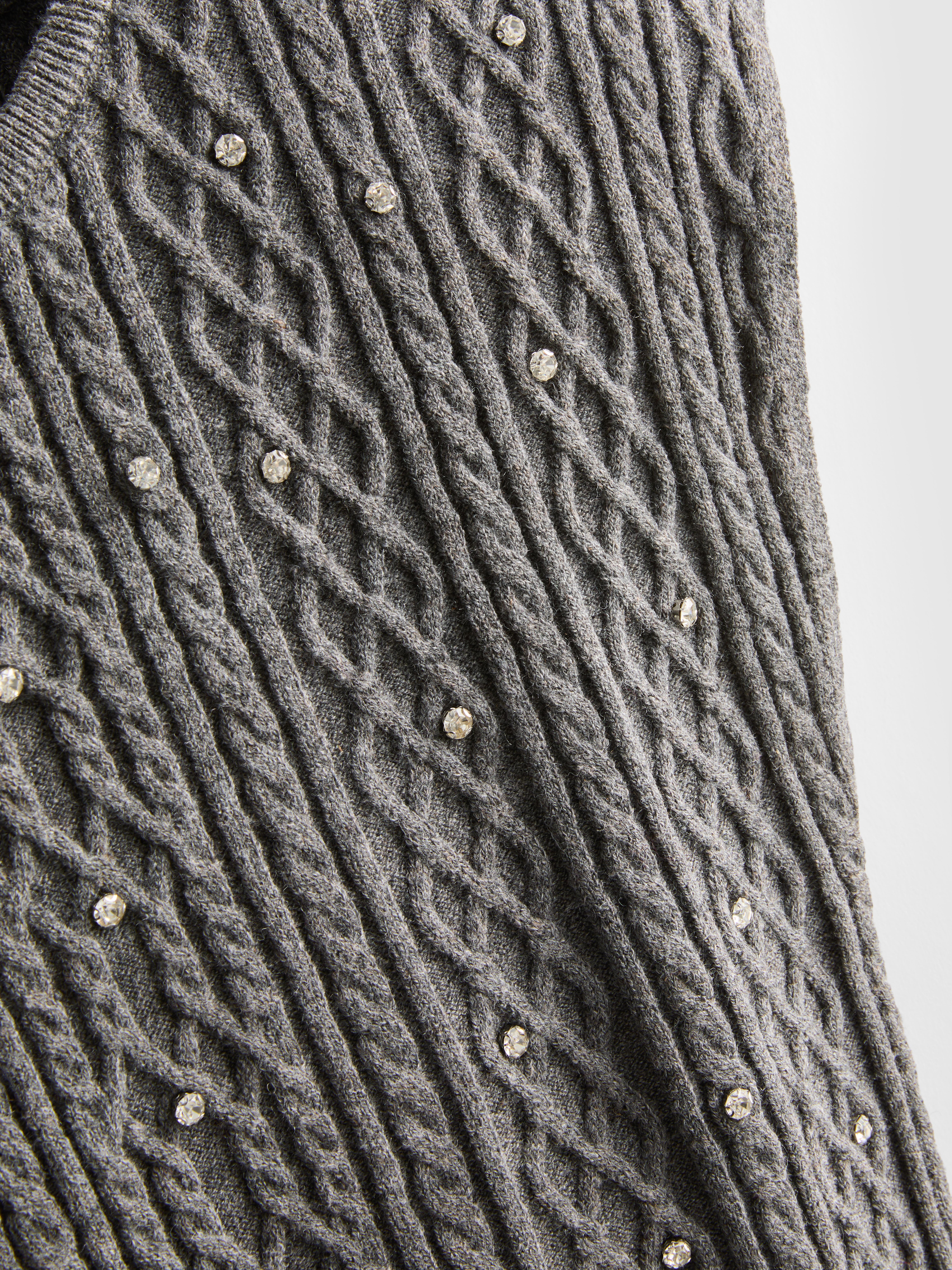 Rhinestone Embellished Cable Knit Vest