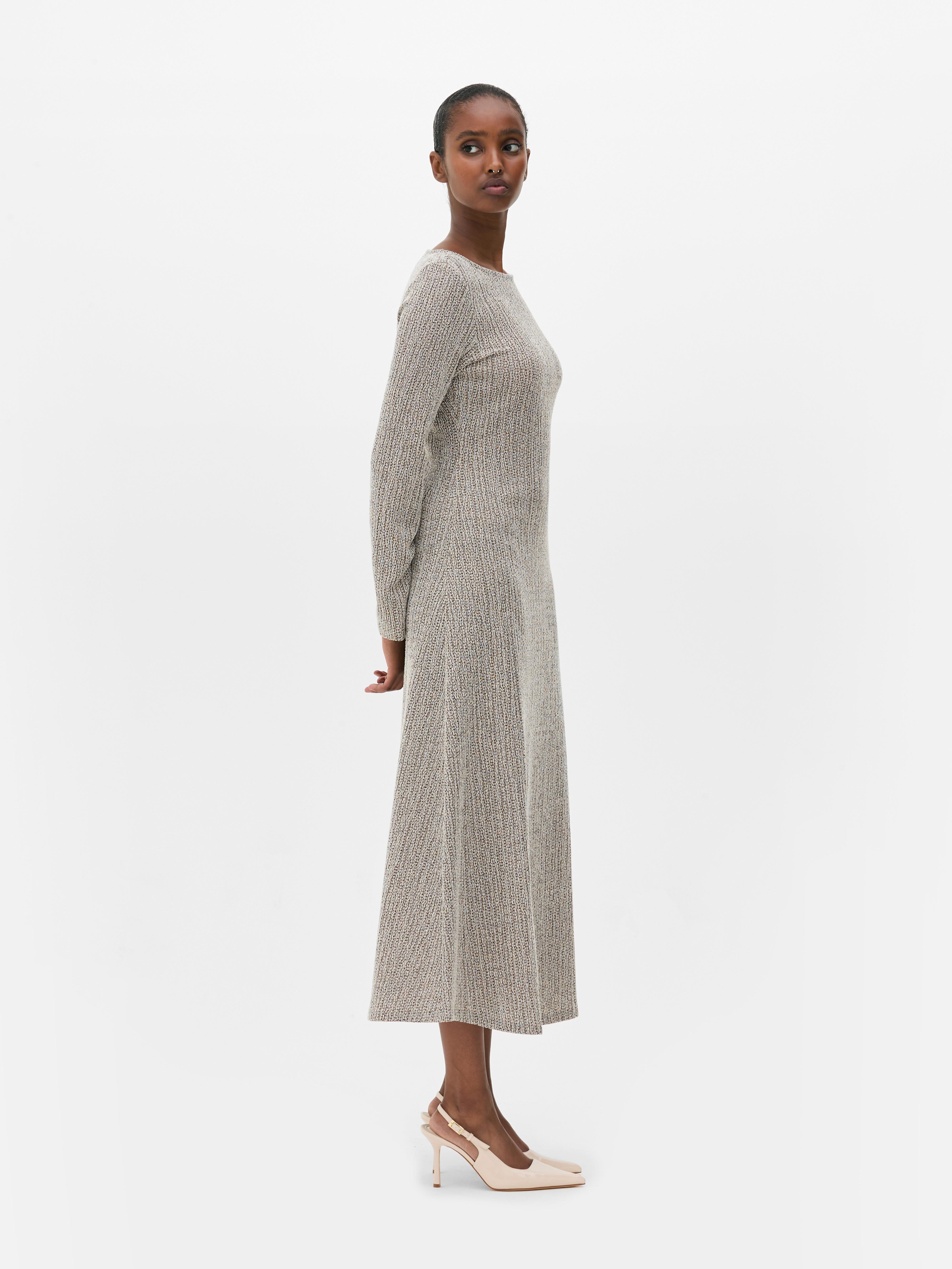 Textured Boat Neck Midaxi Dress