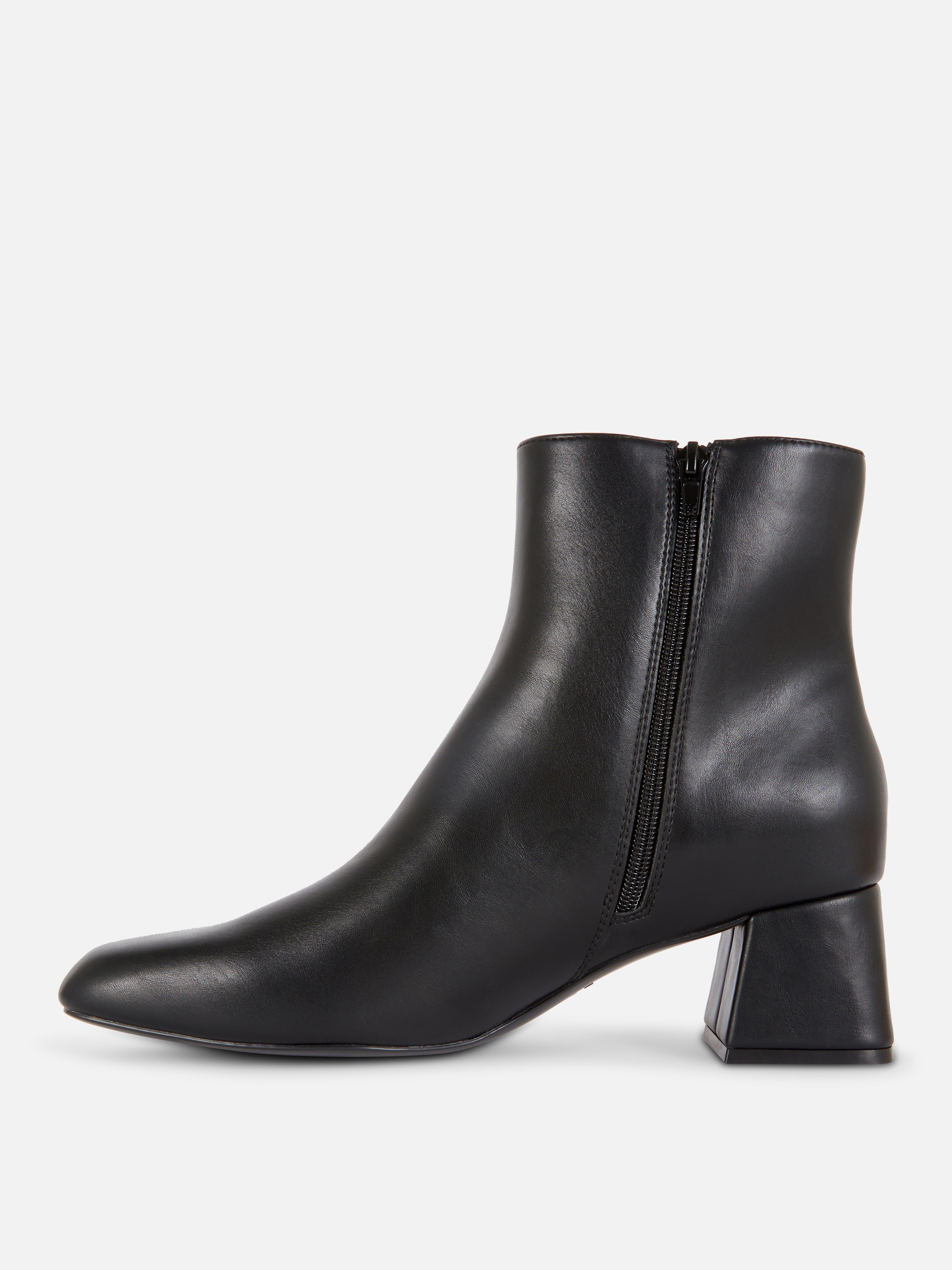 Faux Leather Block Heel Ankle Boots