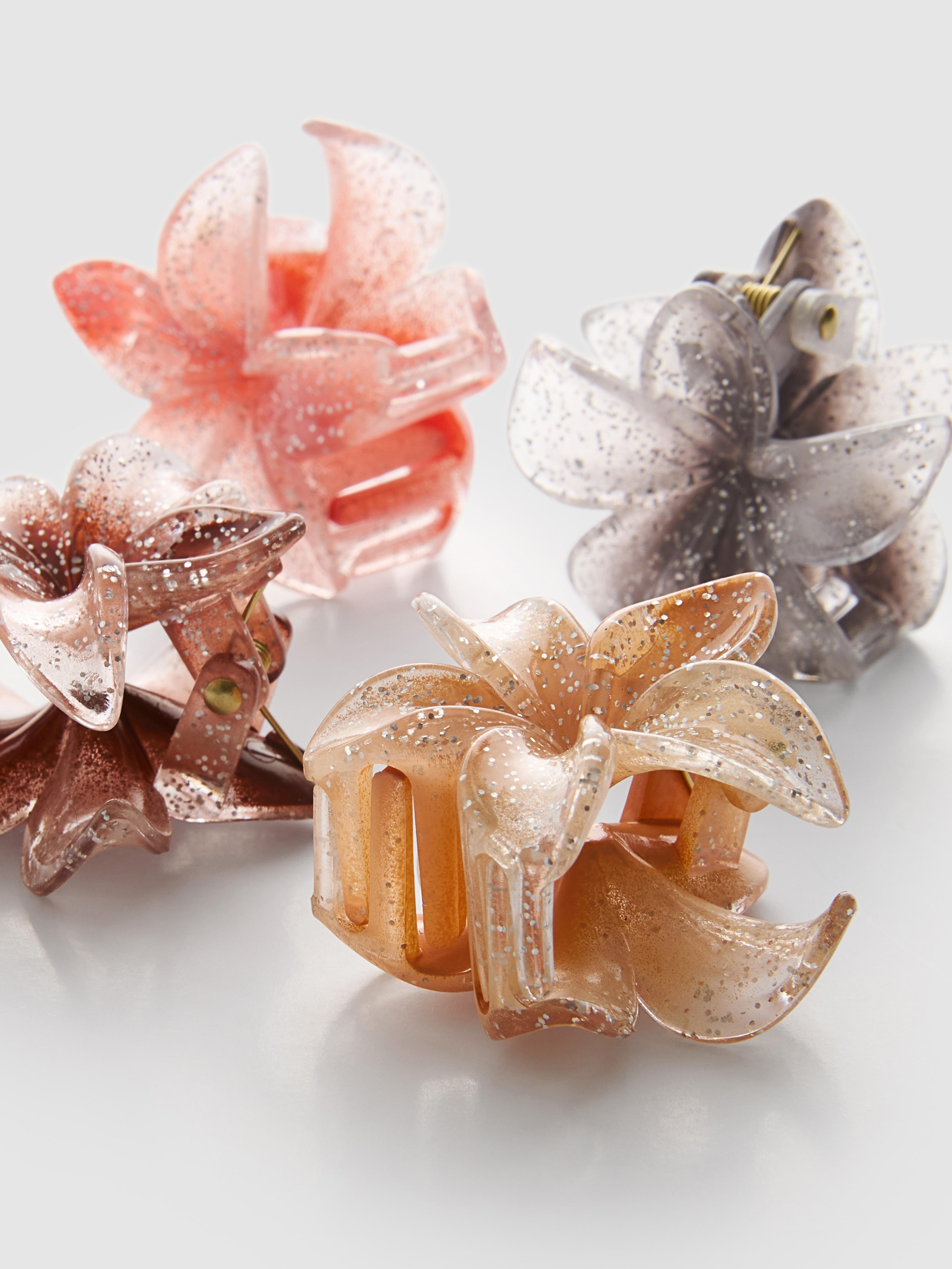 4pk Orchid Flower Mini Glitter Claw Clips