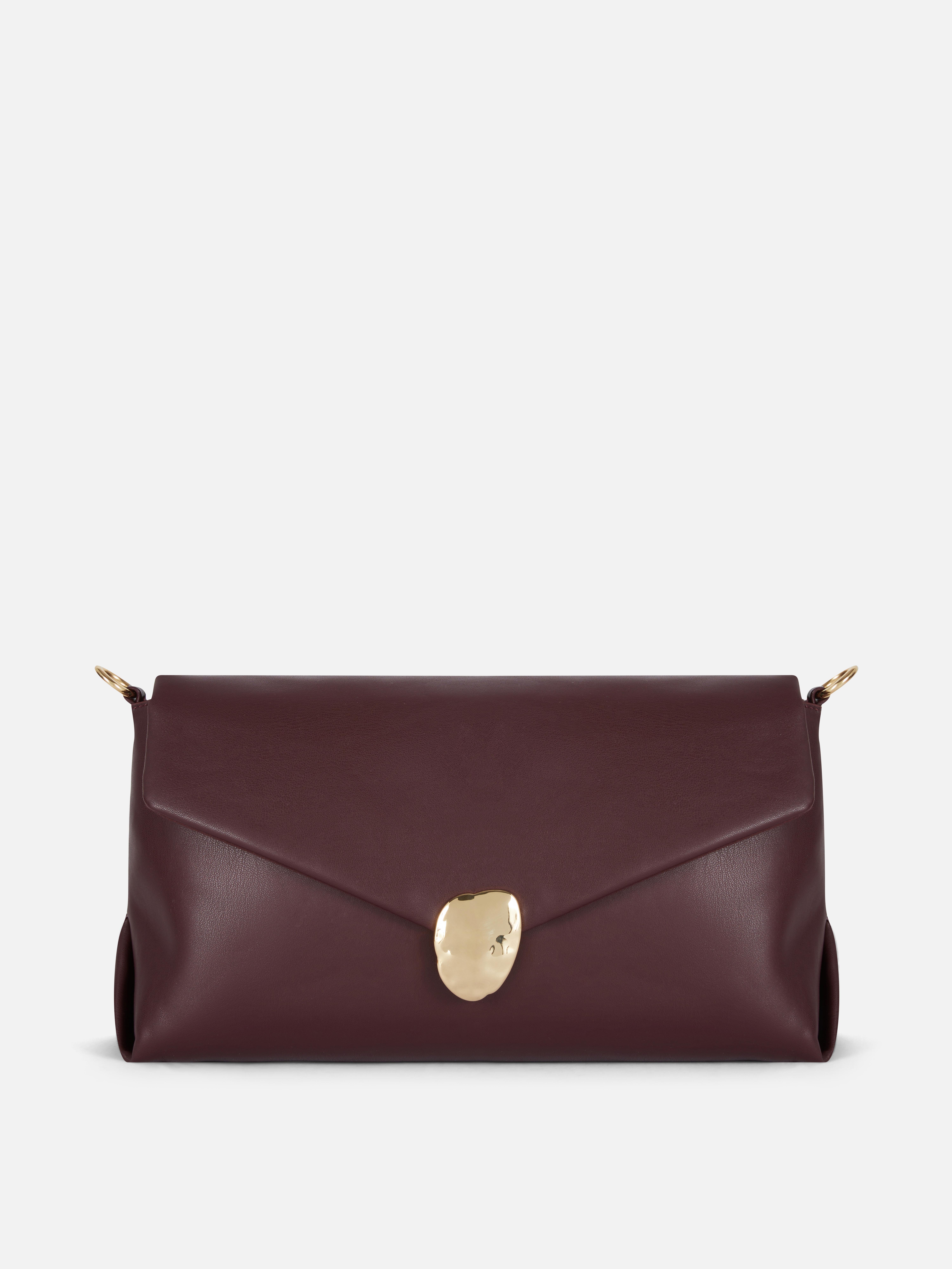Faux Leather Metal Closure Clutch Bag