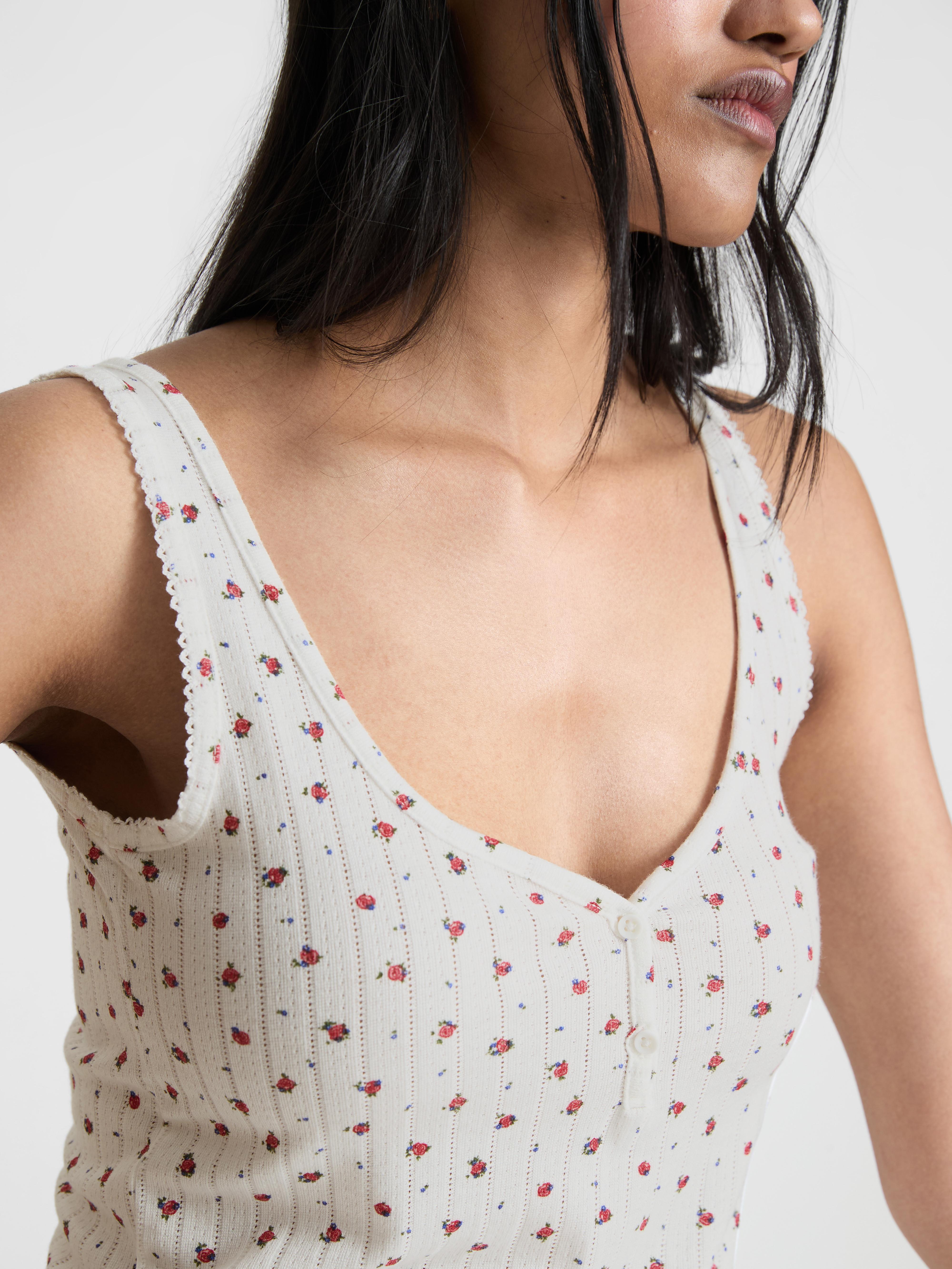 Printed Pointelle Pajama Tank Top