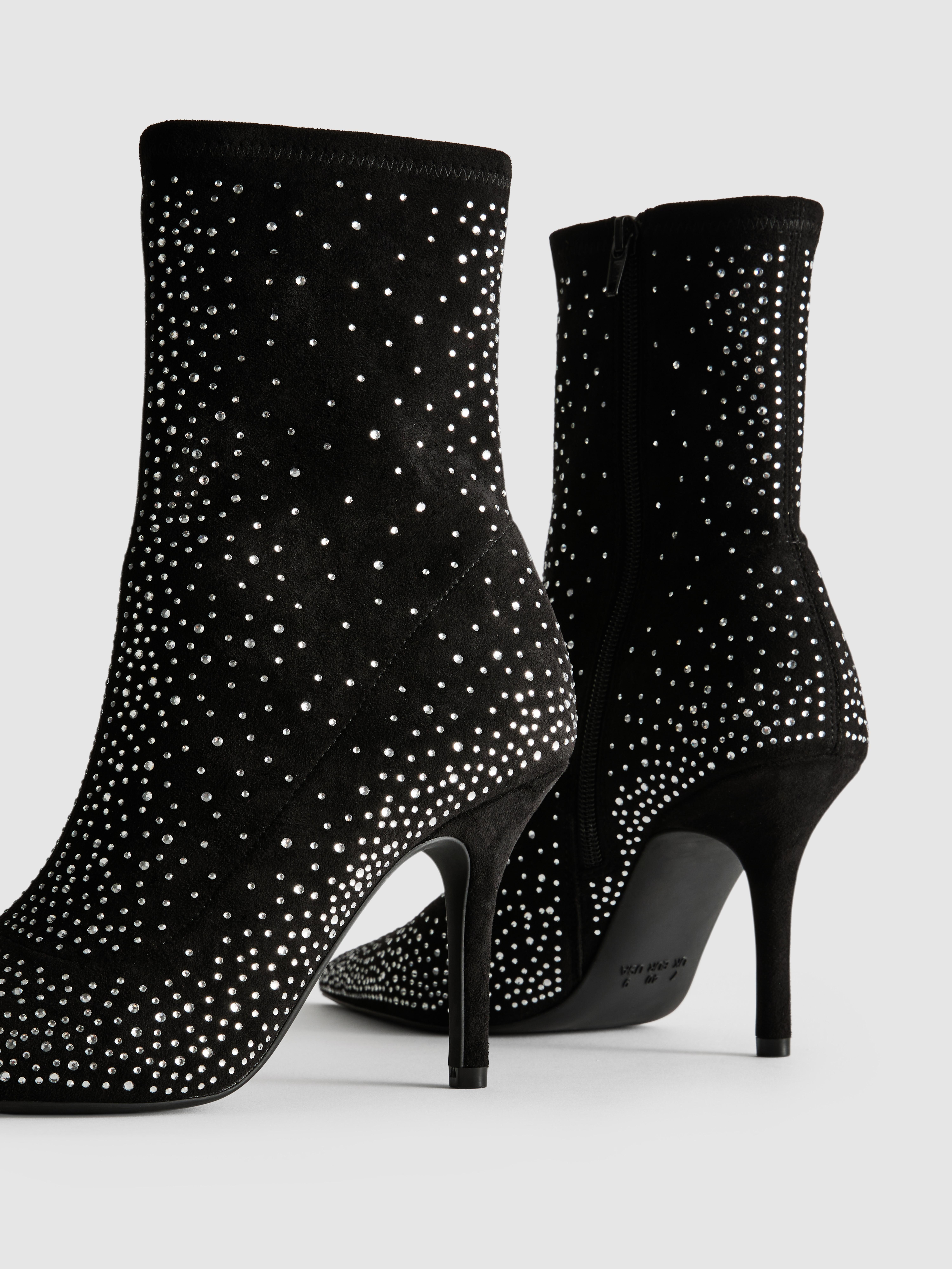Embellished Rhinestone Heeled Sock Boots