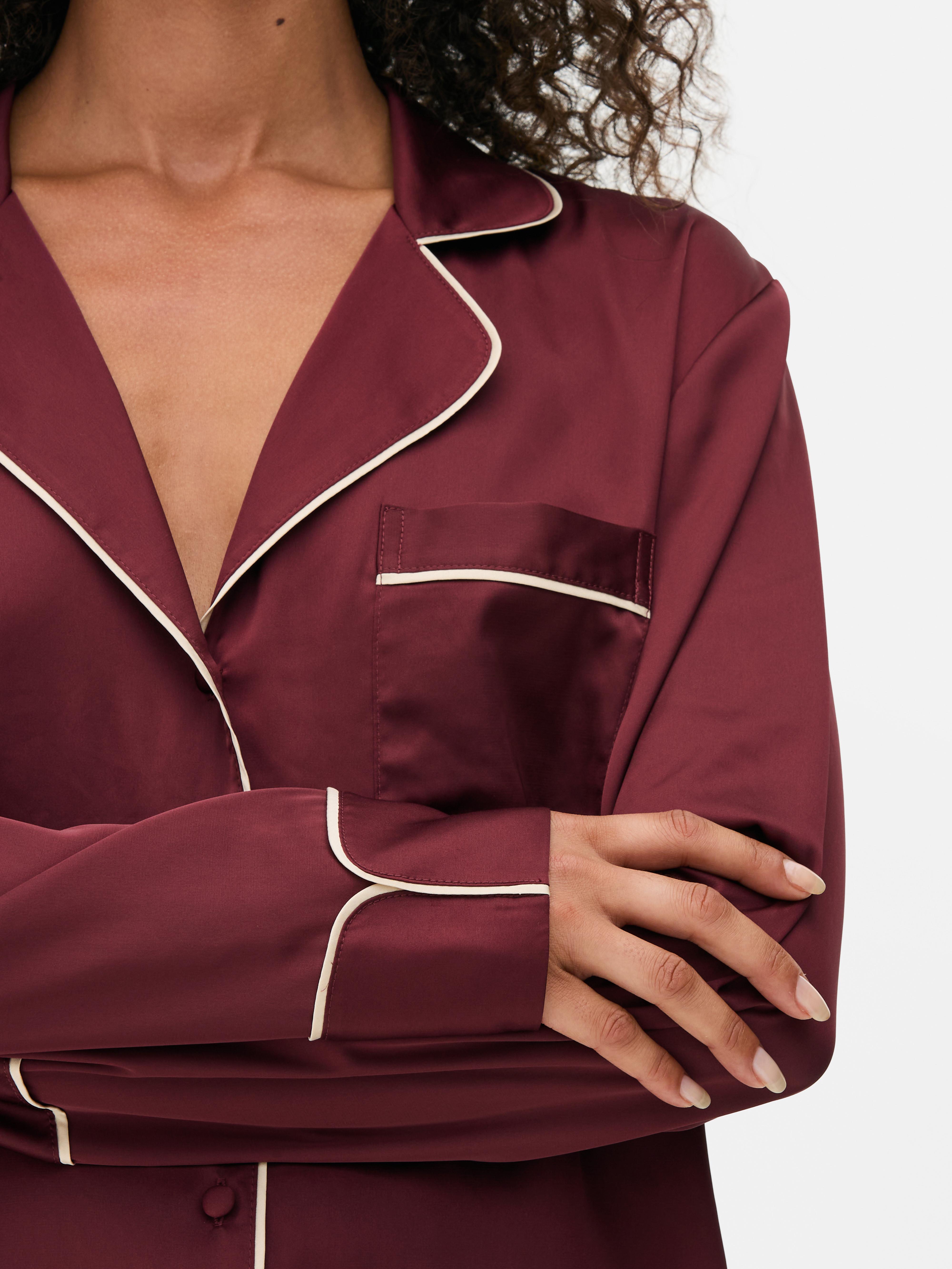 Contrast Trim Boyfriend Pajama Set