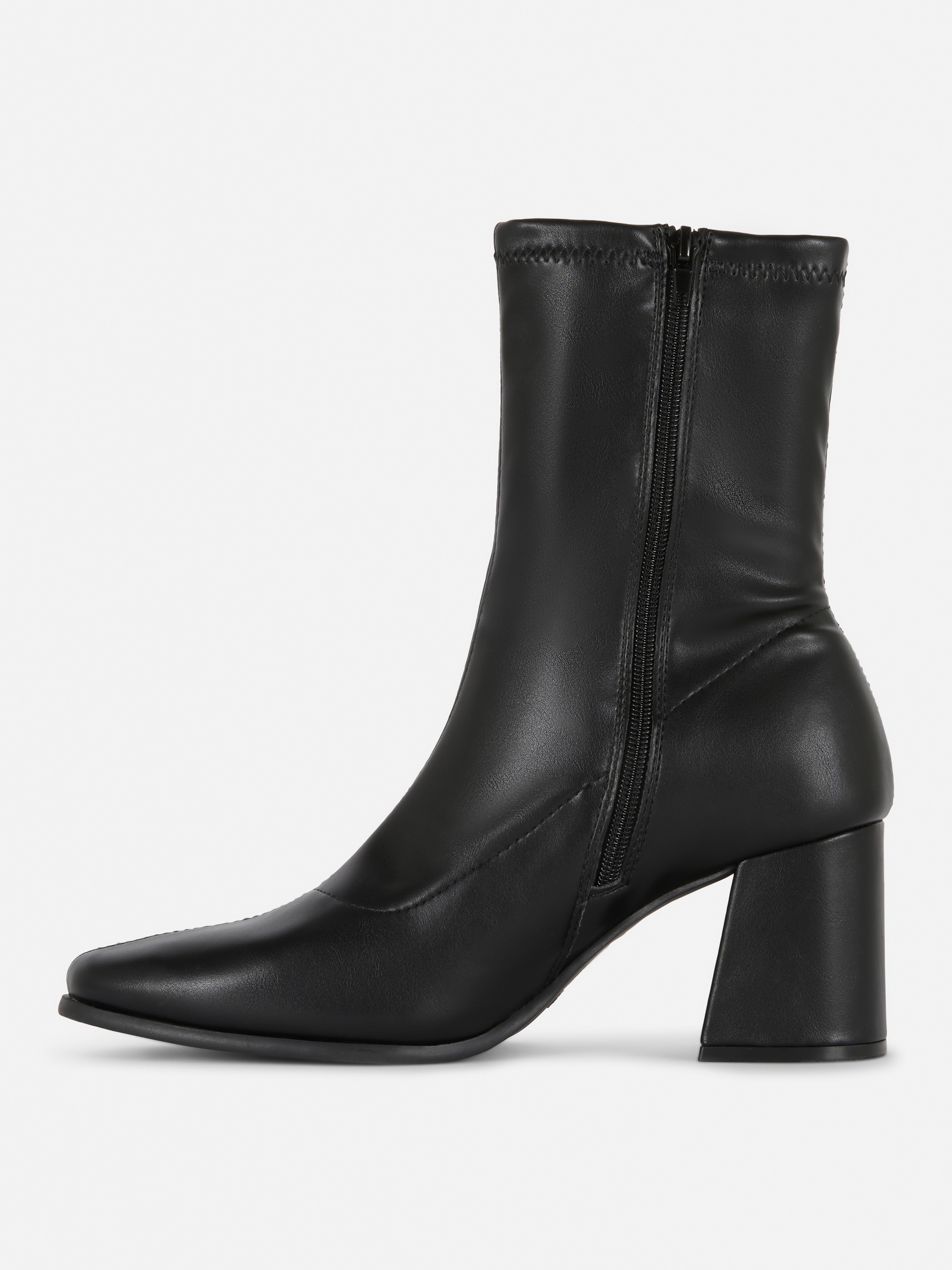 Block Heel Stretch Ankle Boots