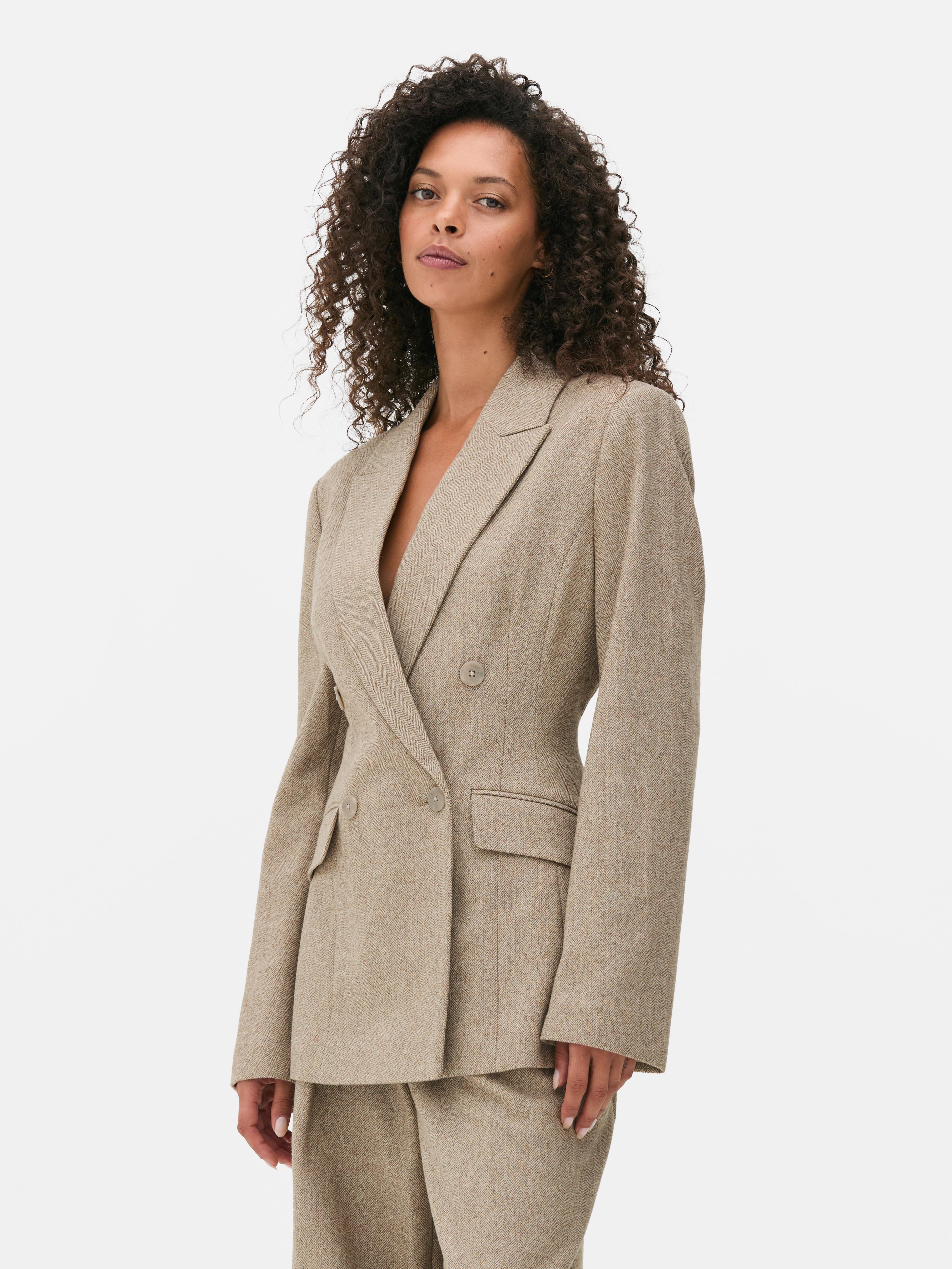 The Edit Double Breasted Herringbone Blazer