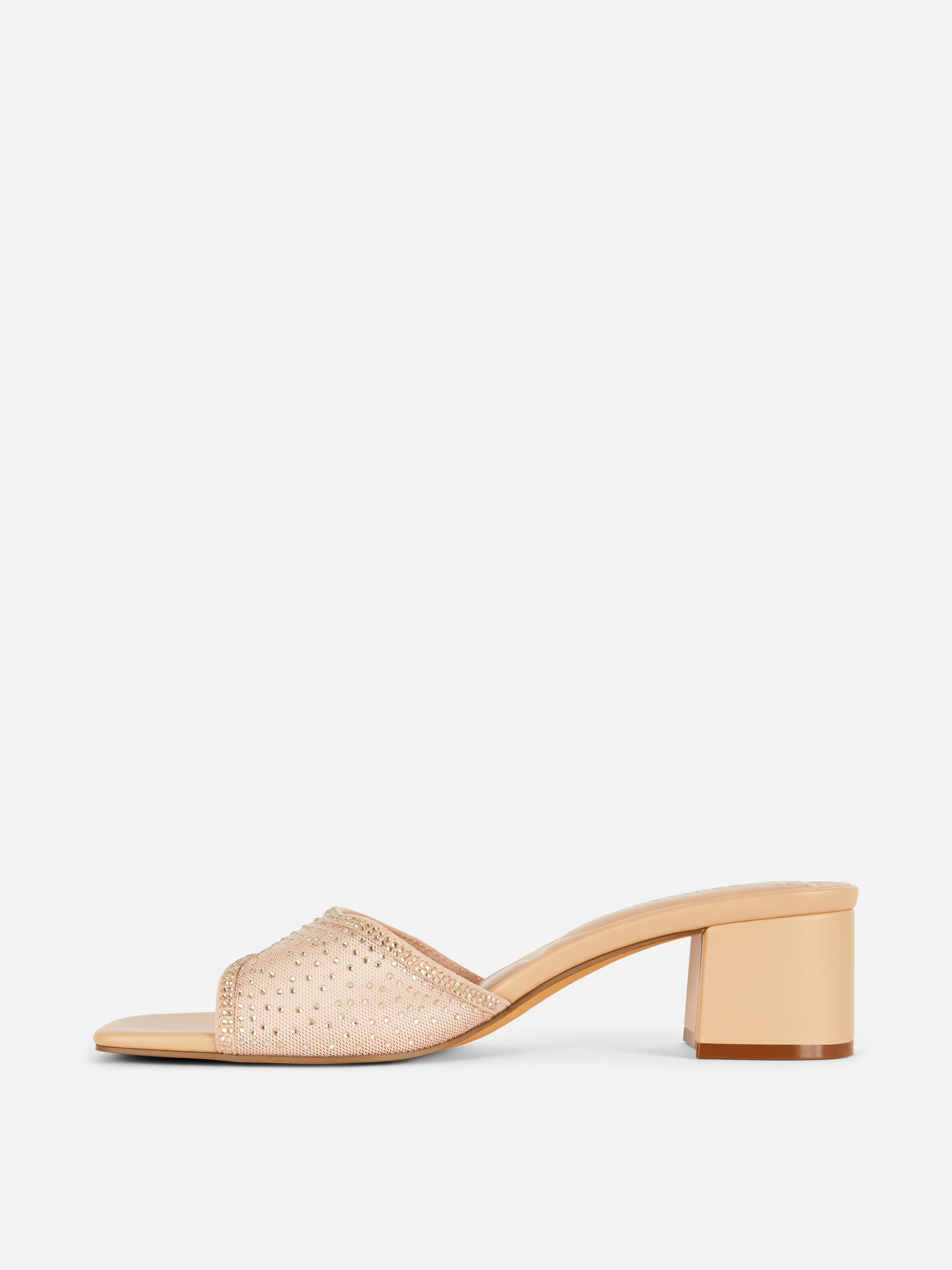 Rhinestone Block Heel Mules