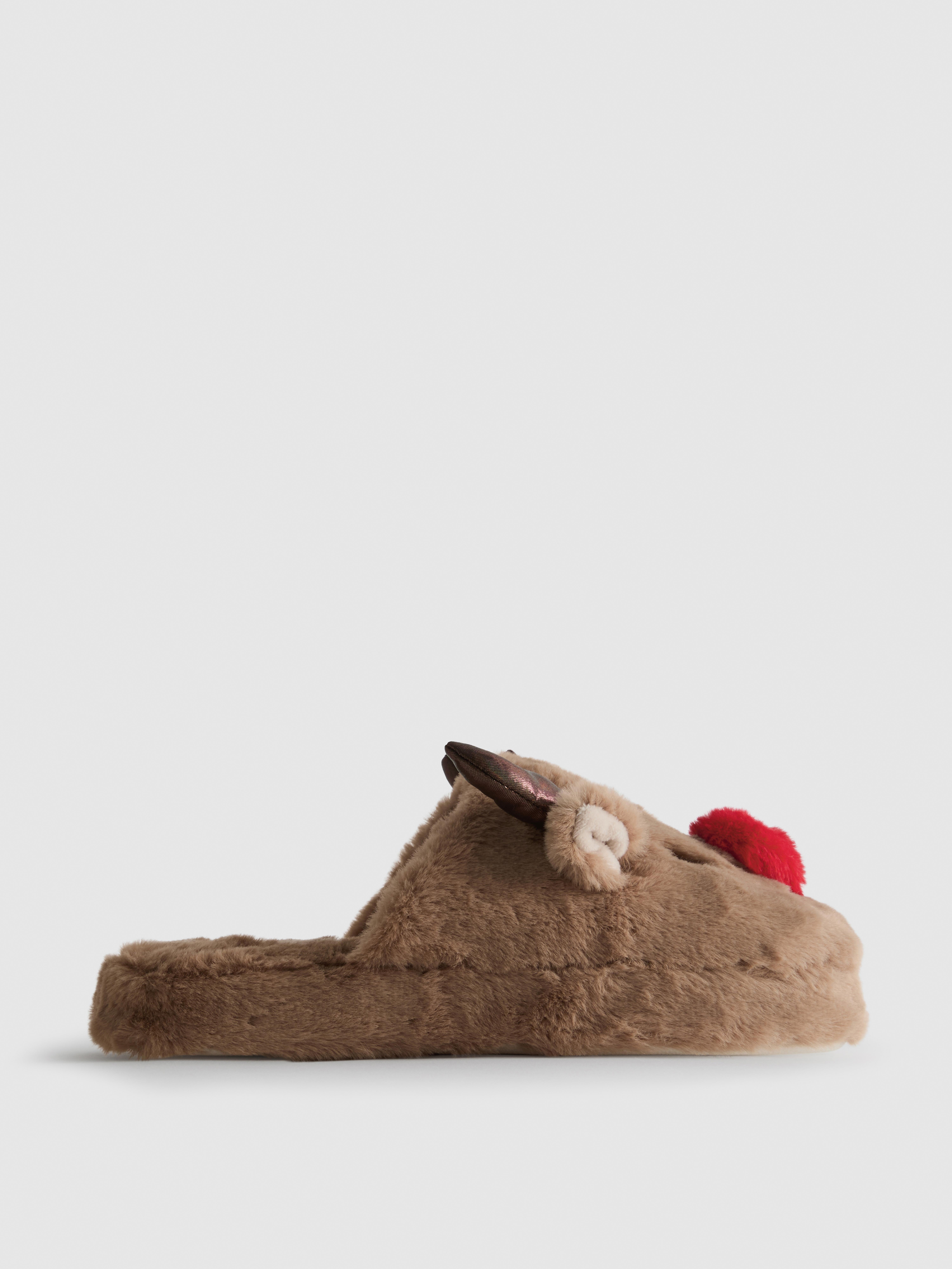 Christmas Reindeer Fluffy Mule Slippers