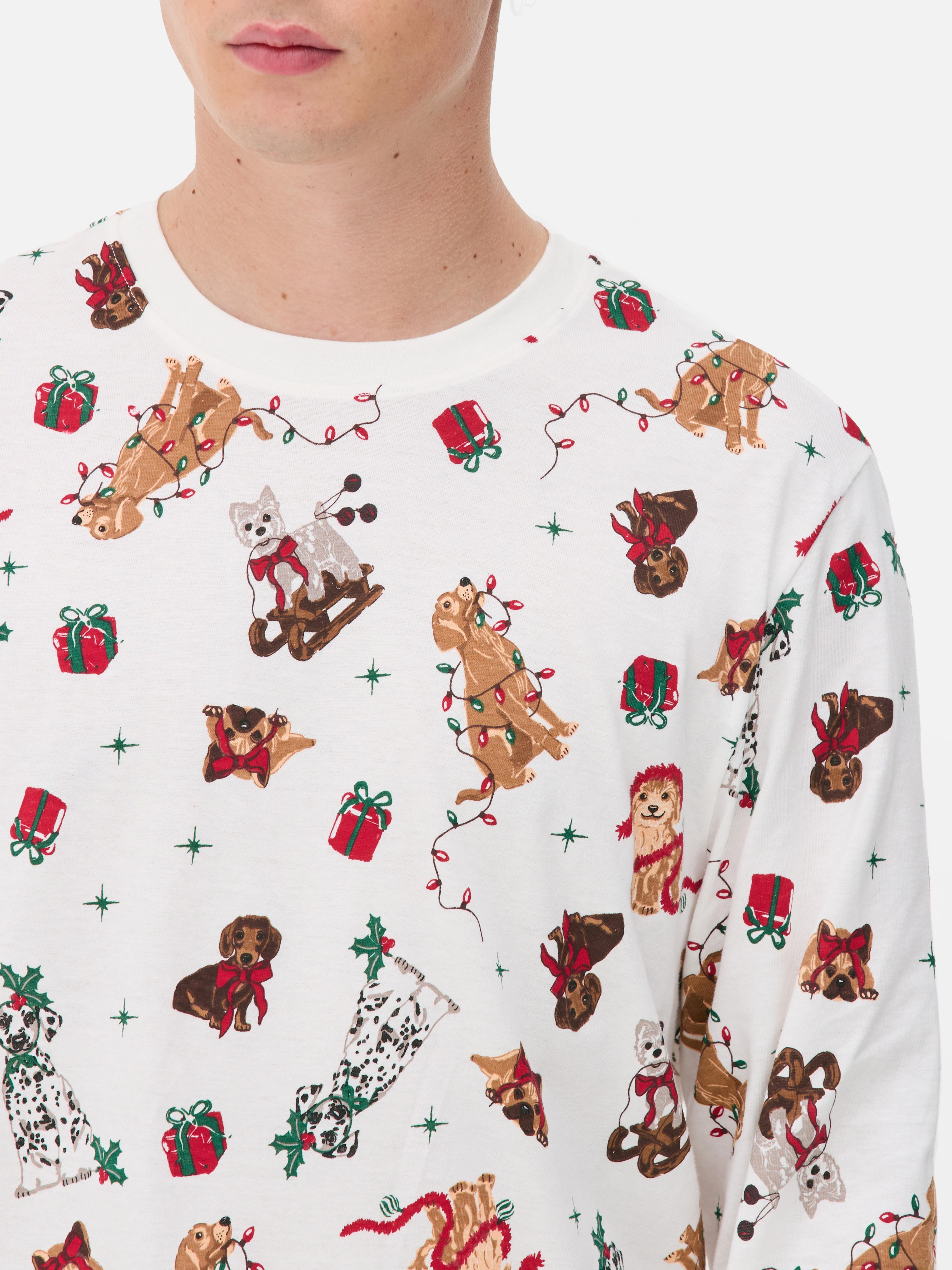 Men's Pure Cotton Dog Print Family Christmas Pajamas