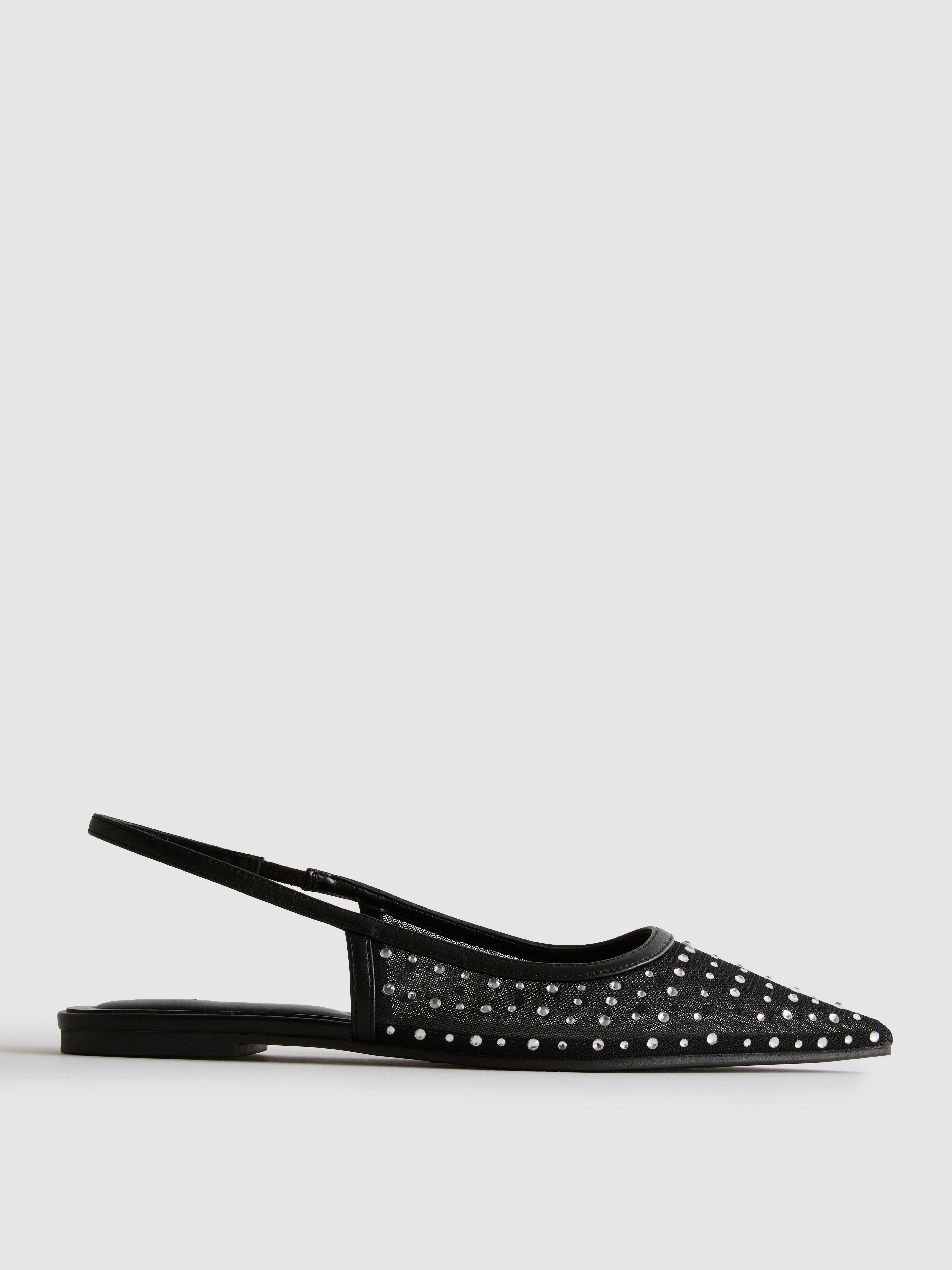 Pointed Toe Rhinestone Slingback Flats