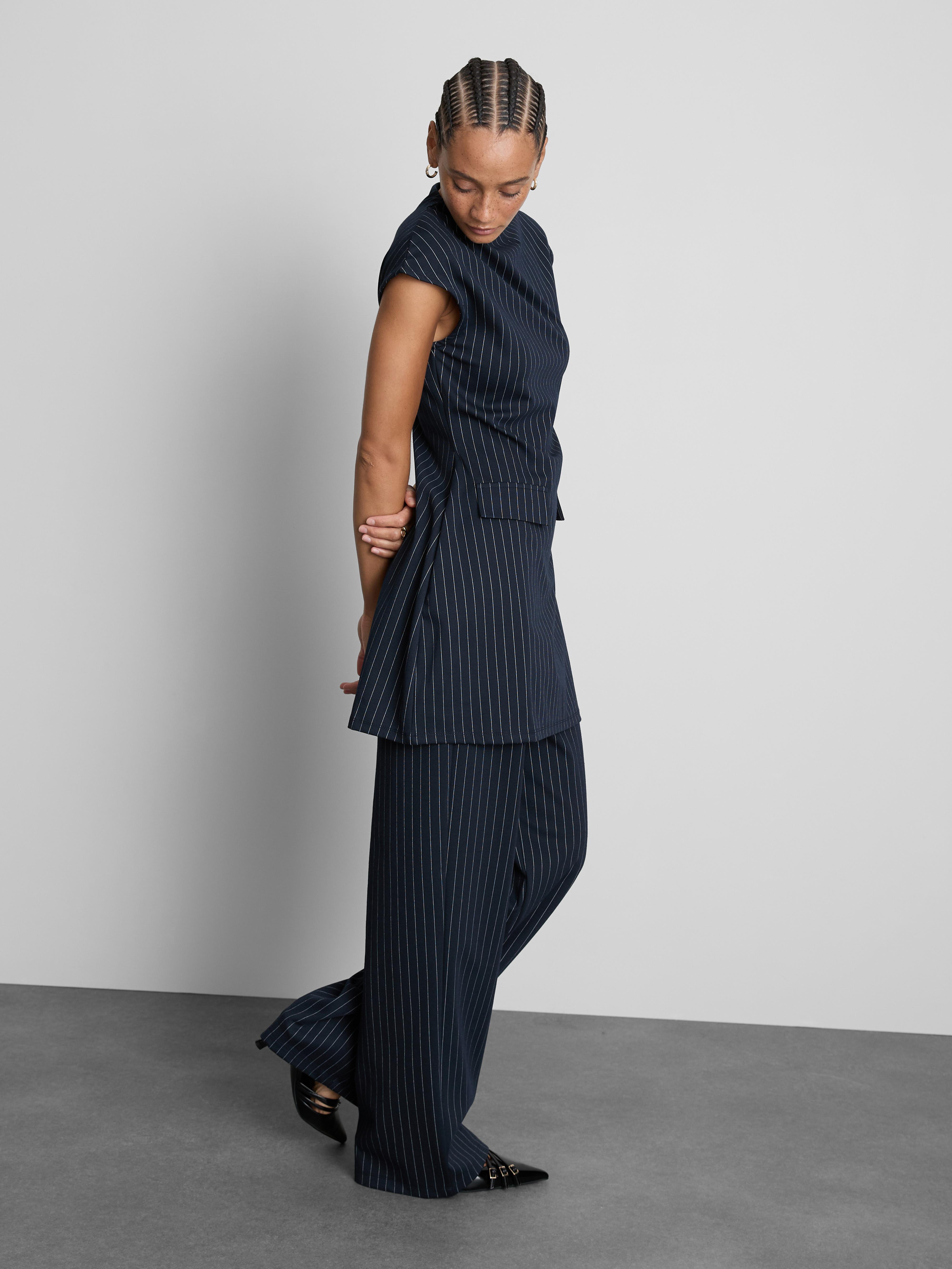 Round Neck Pinstripe Mini Dress