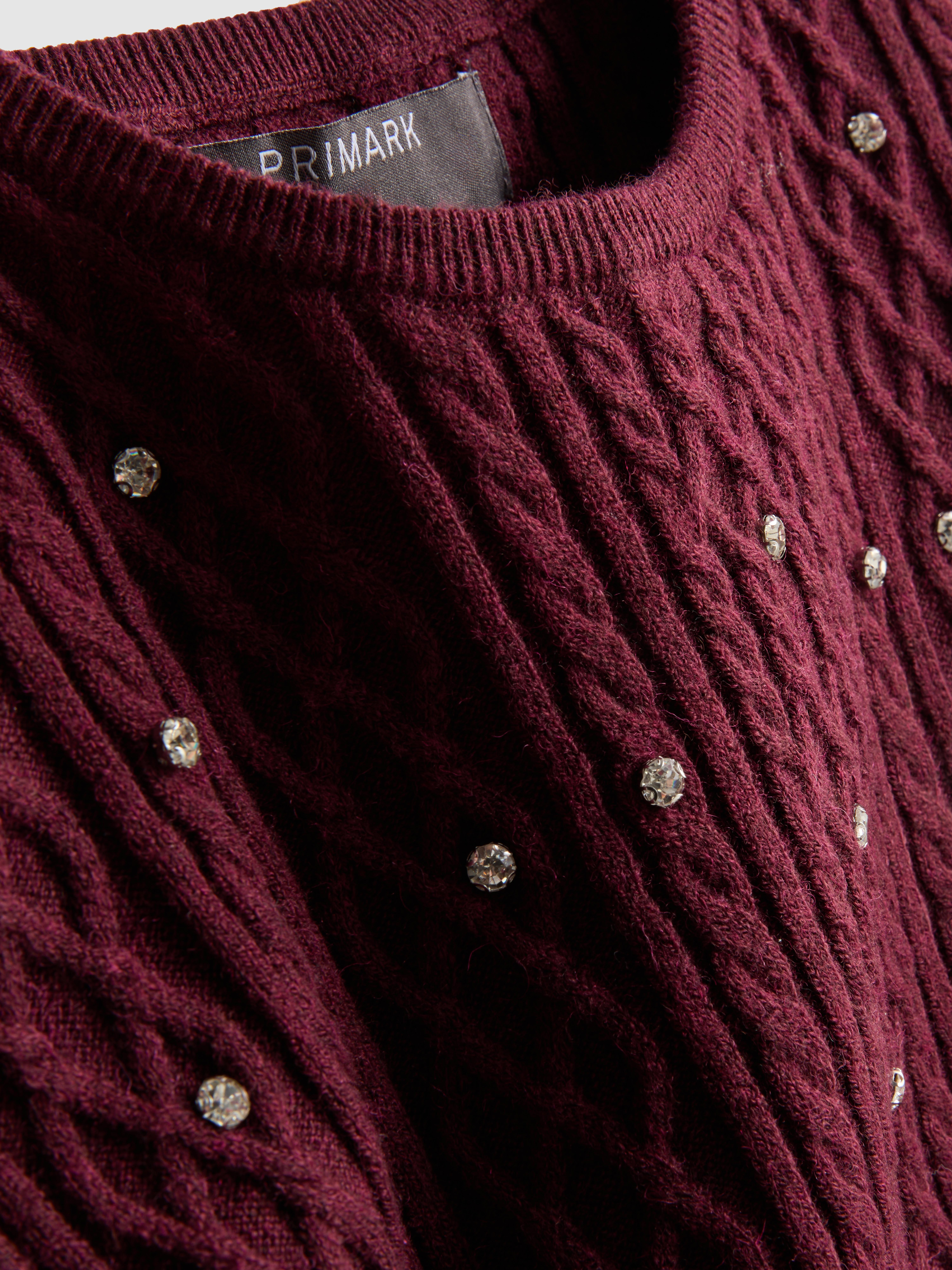 Rhinestone Embellished Cable Knit Vest