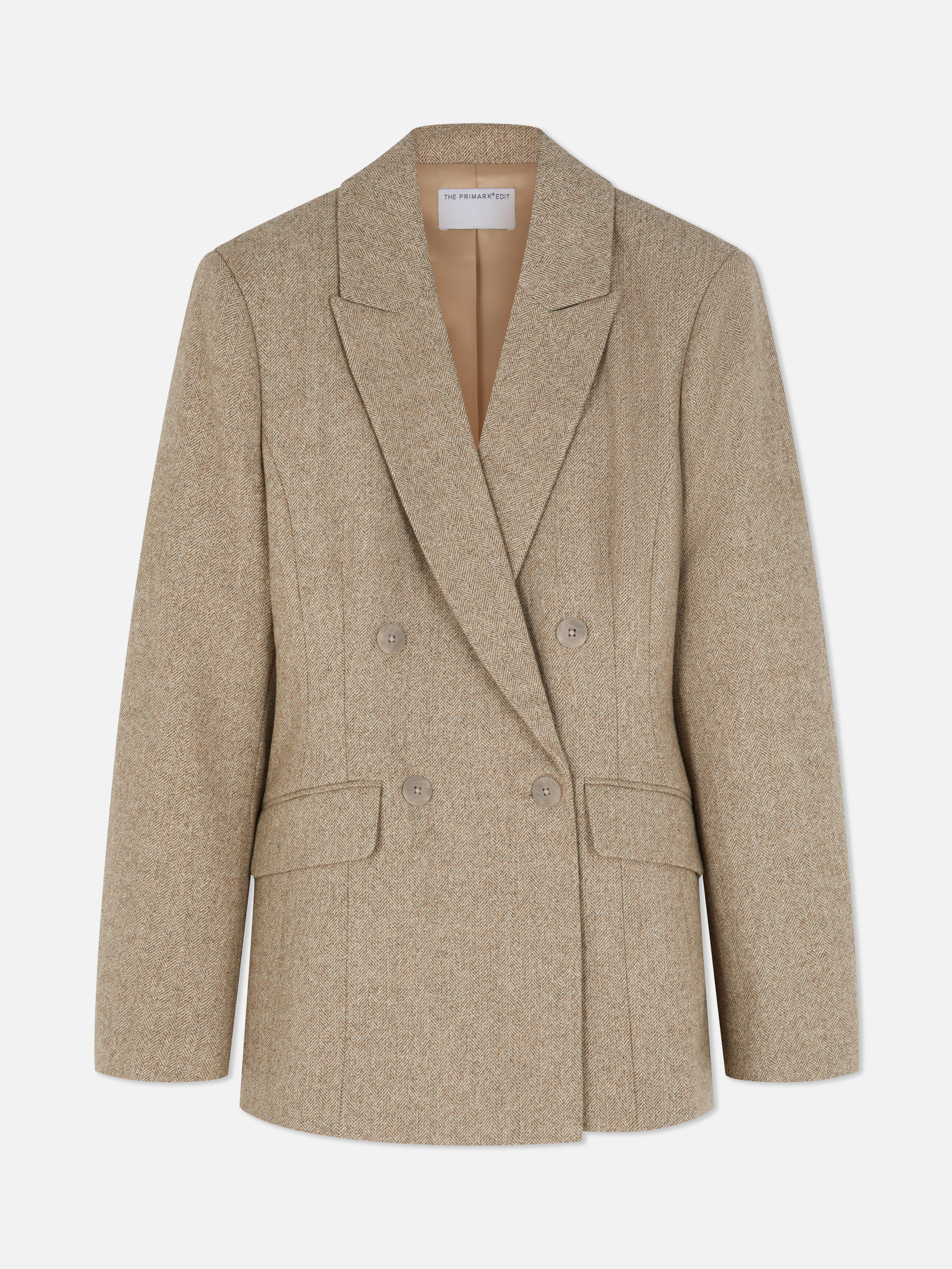 The Edit Double Breasted Herringbone Blazer