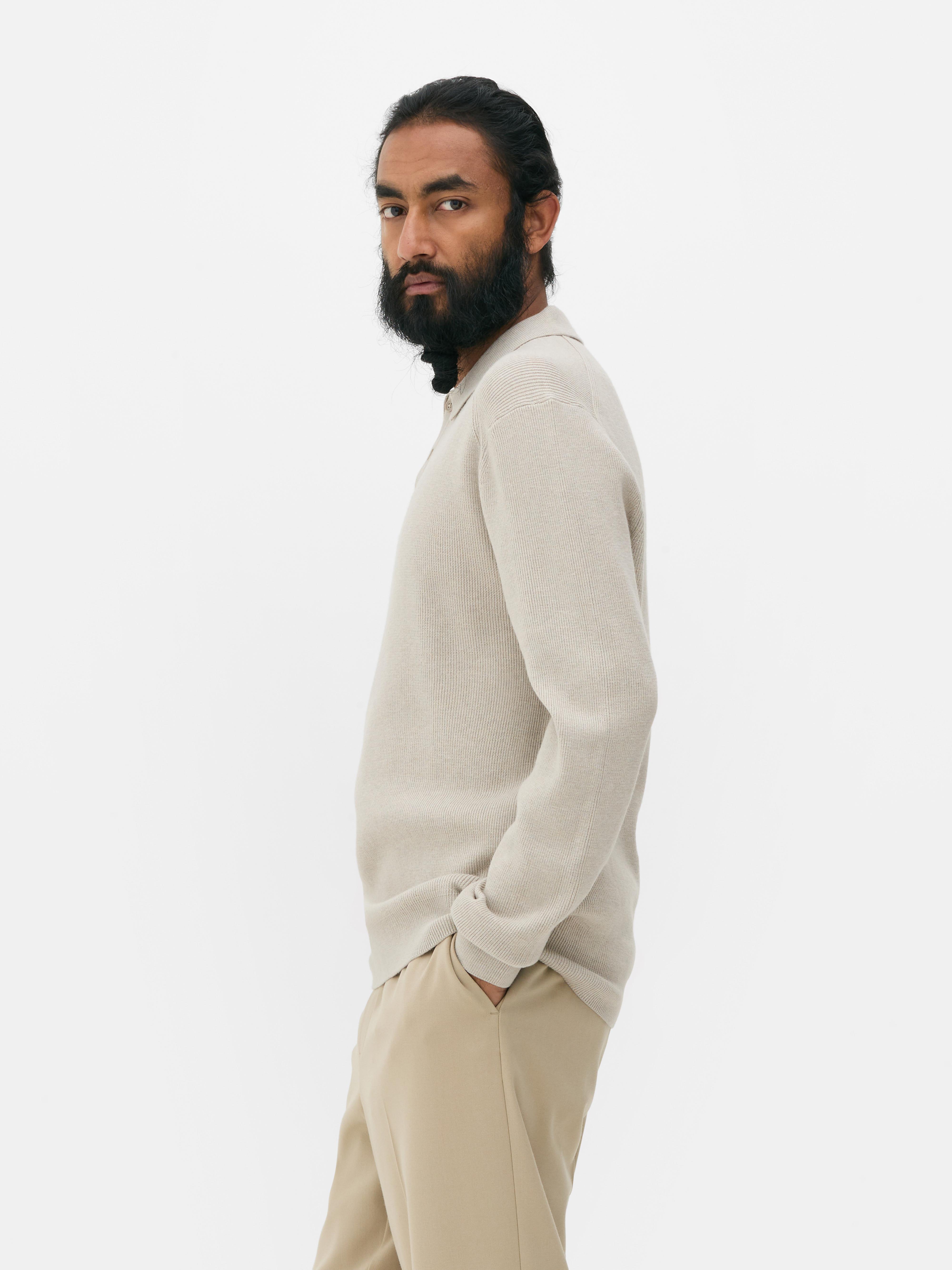 Ribbed Polo Sweater