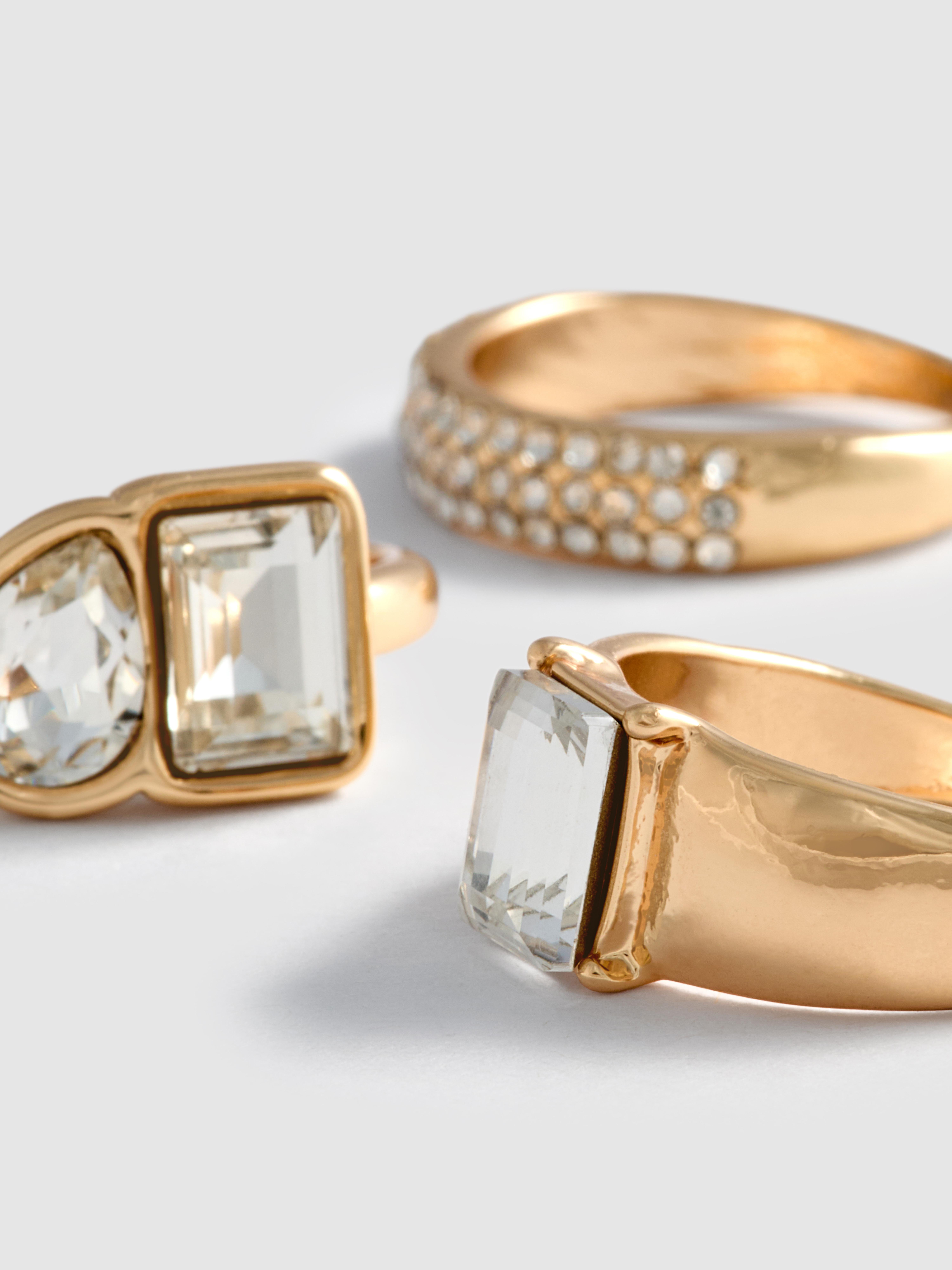 3pk Chunky Rhinestone Rings