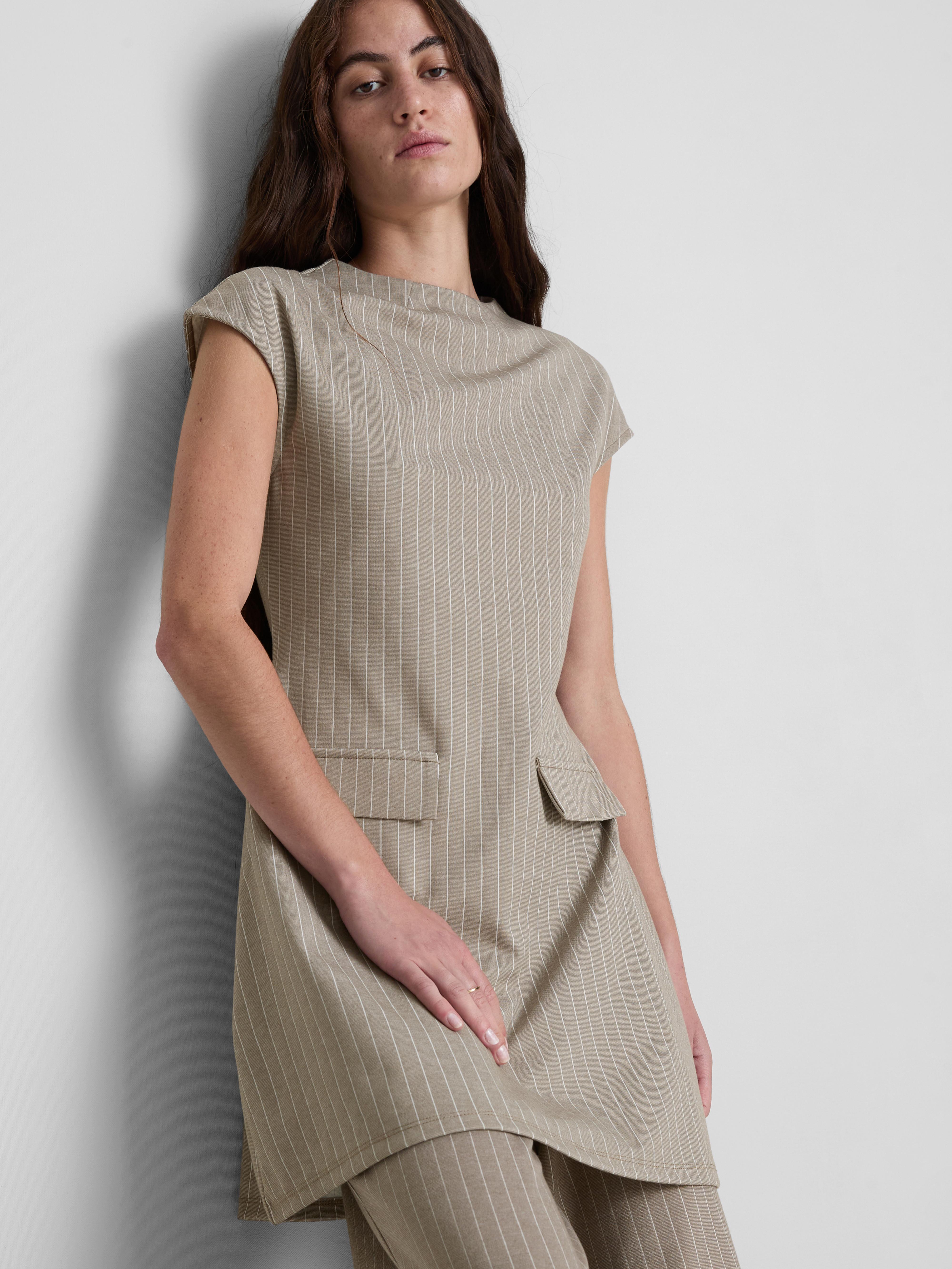 Round Neck Pinstripe Mini Dress