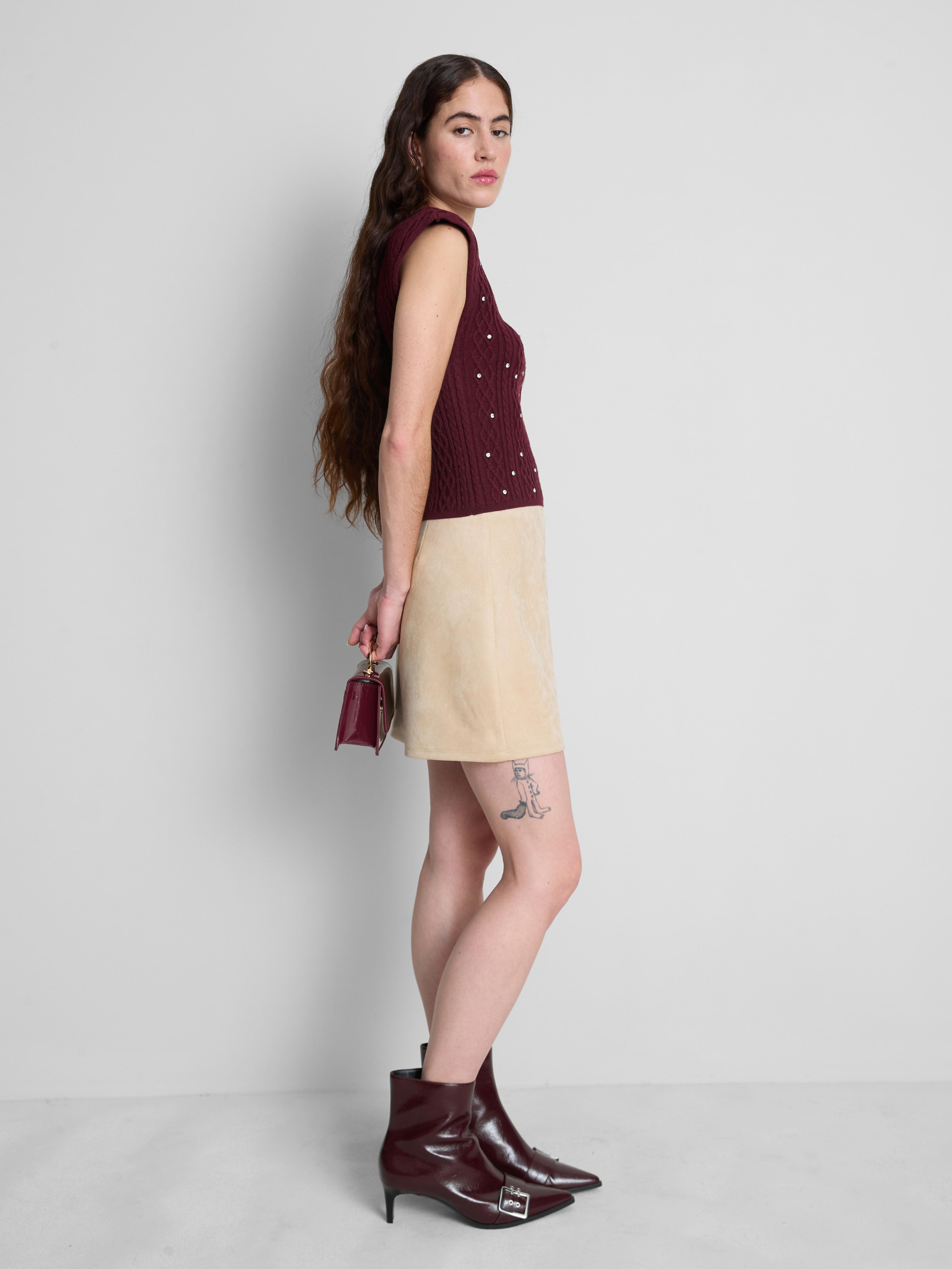 Rhinestone Embellished Cable Knit Vest