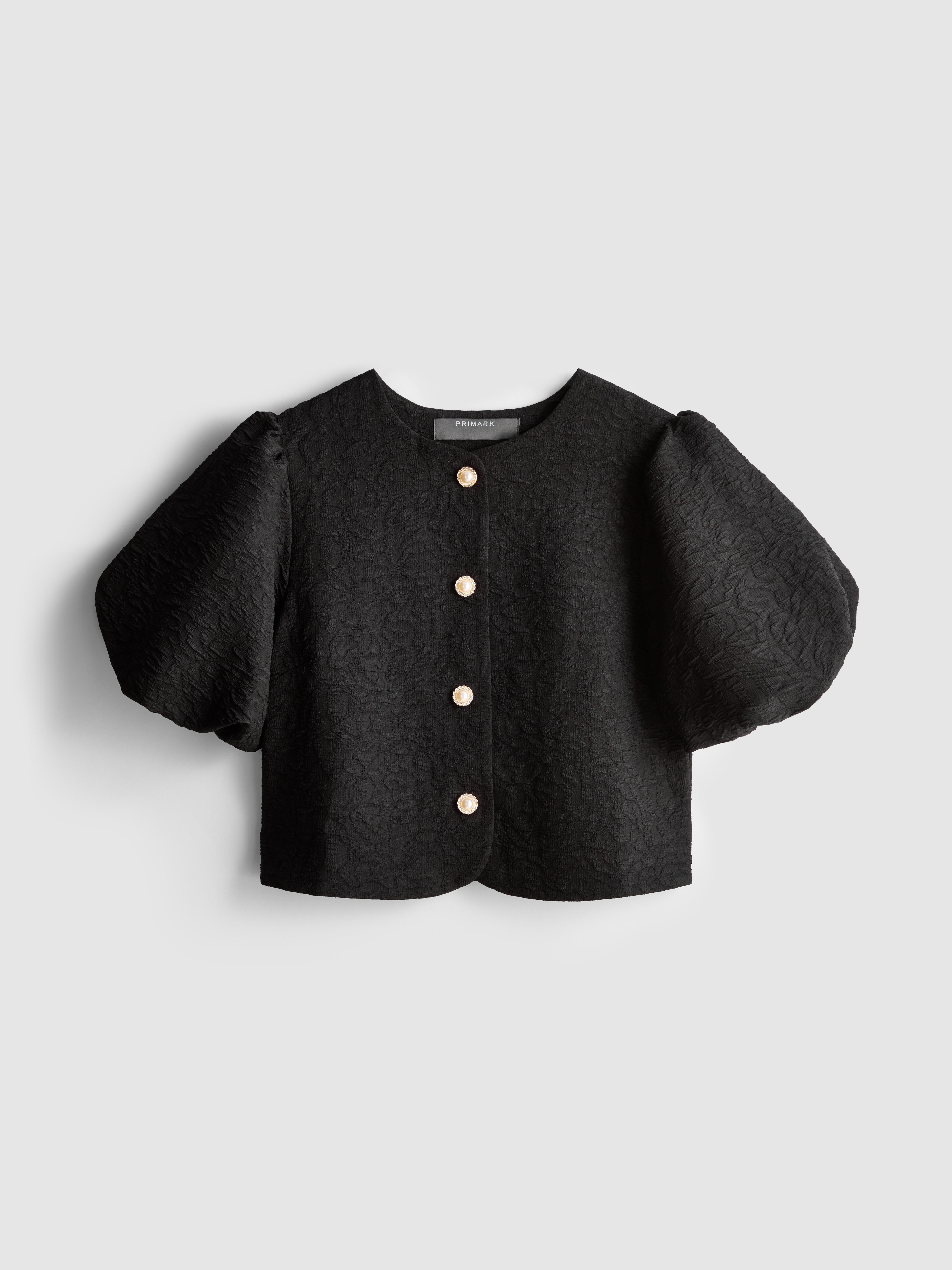 Cropped Textured Puff Sleeve Top