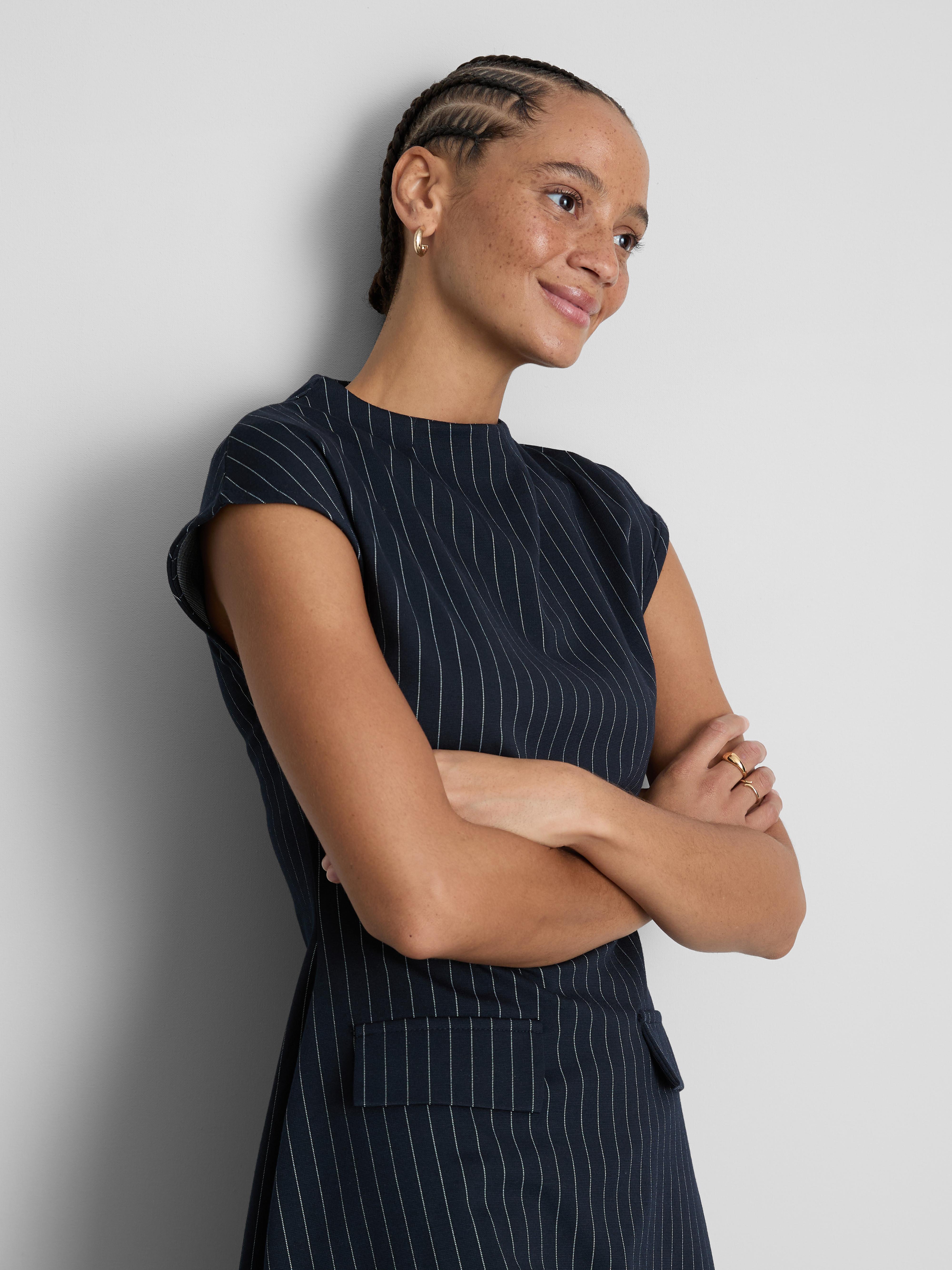 Round Neck Pinstripe Mini Dress