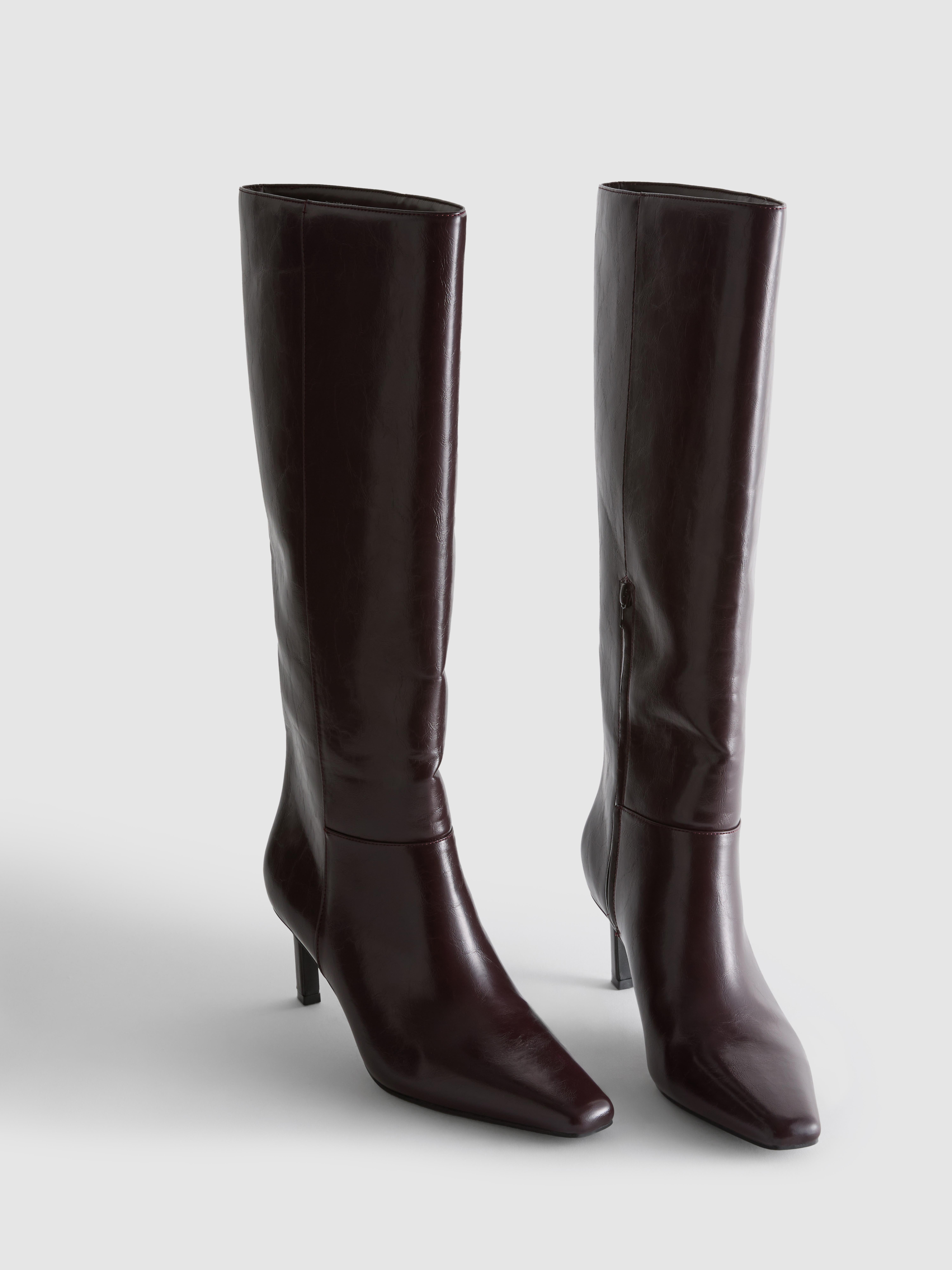 Square Toe Faux Leather Heeled Boots