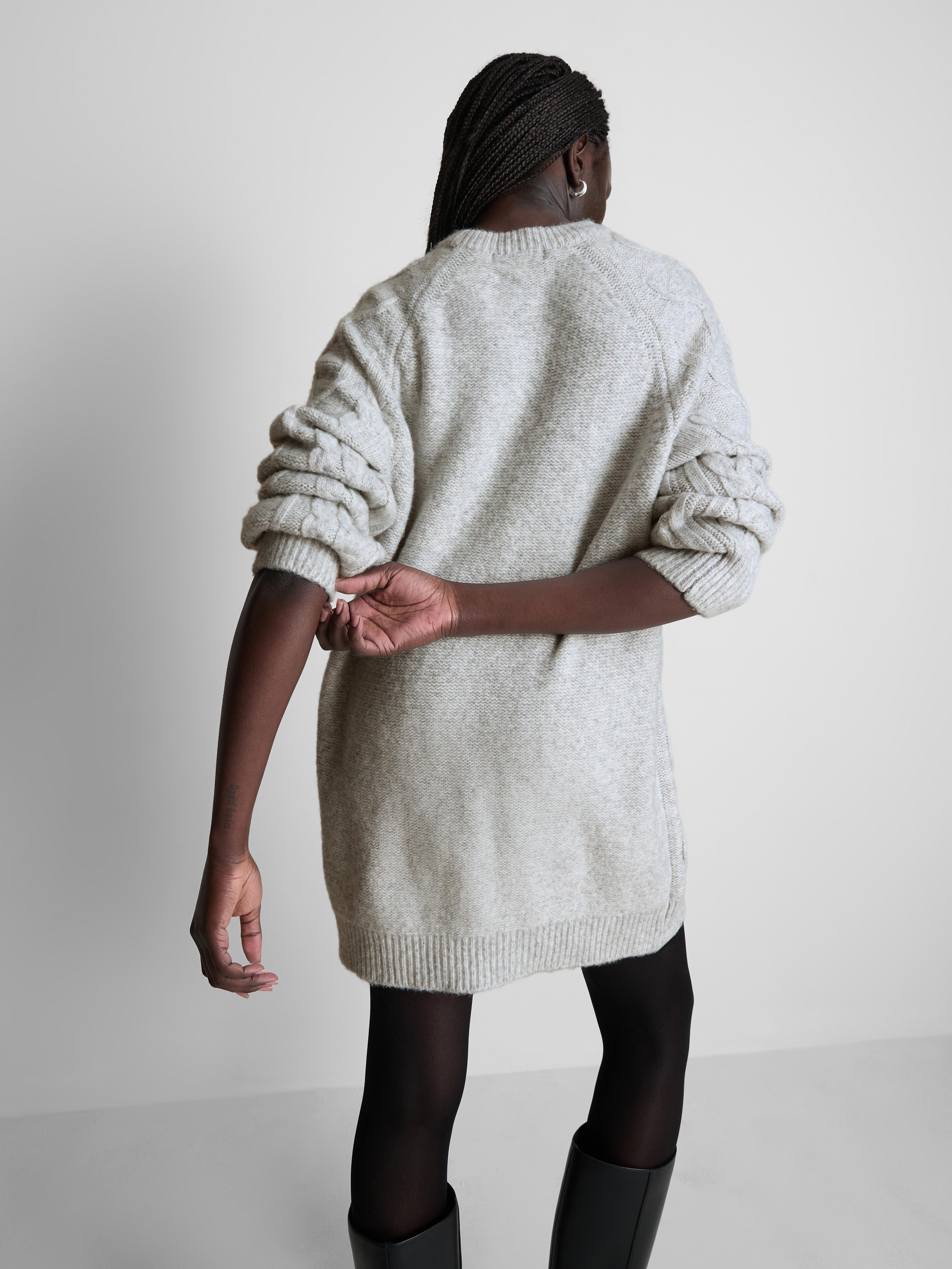 Embroidered Cable Knit Sweater Dress