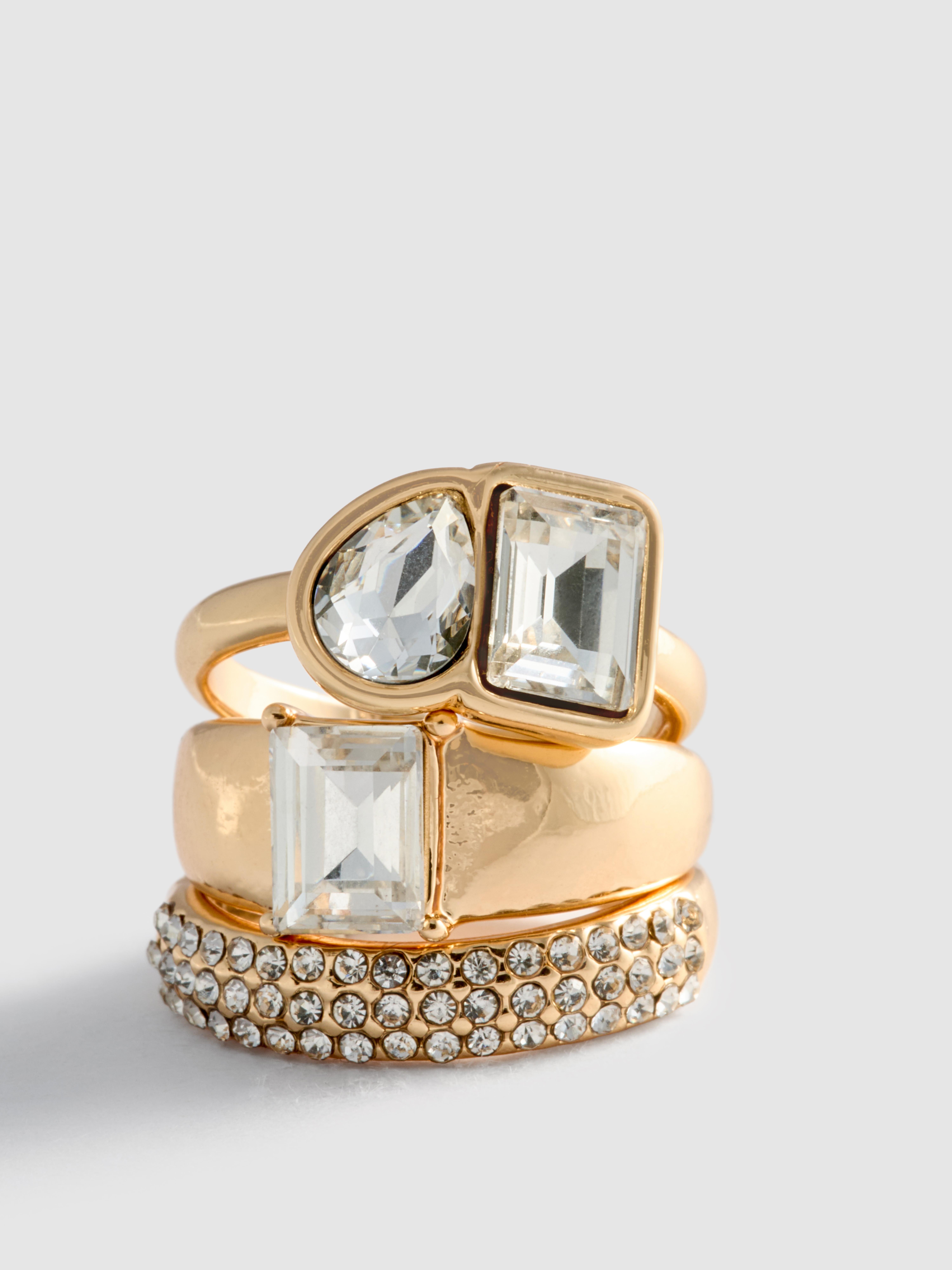 3pk Chunky Rhinestone Rings