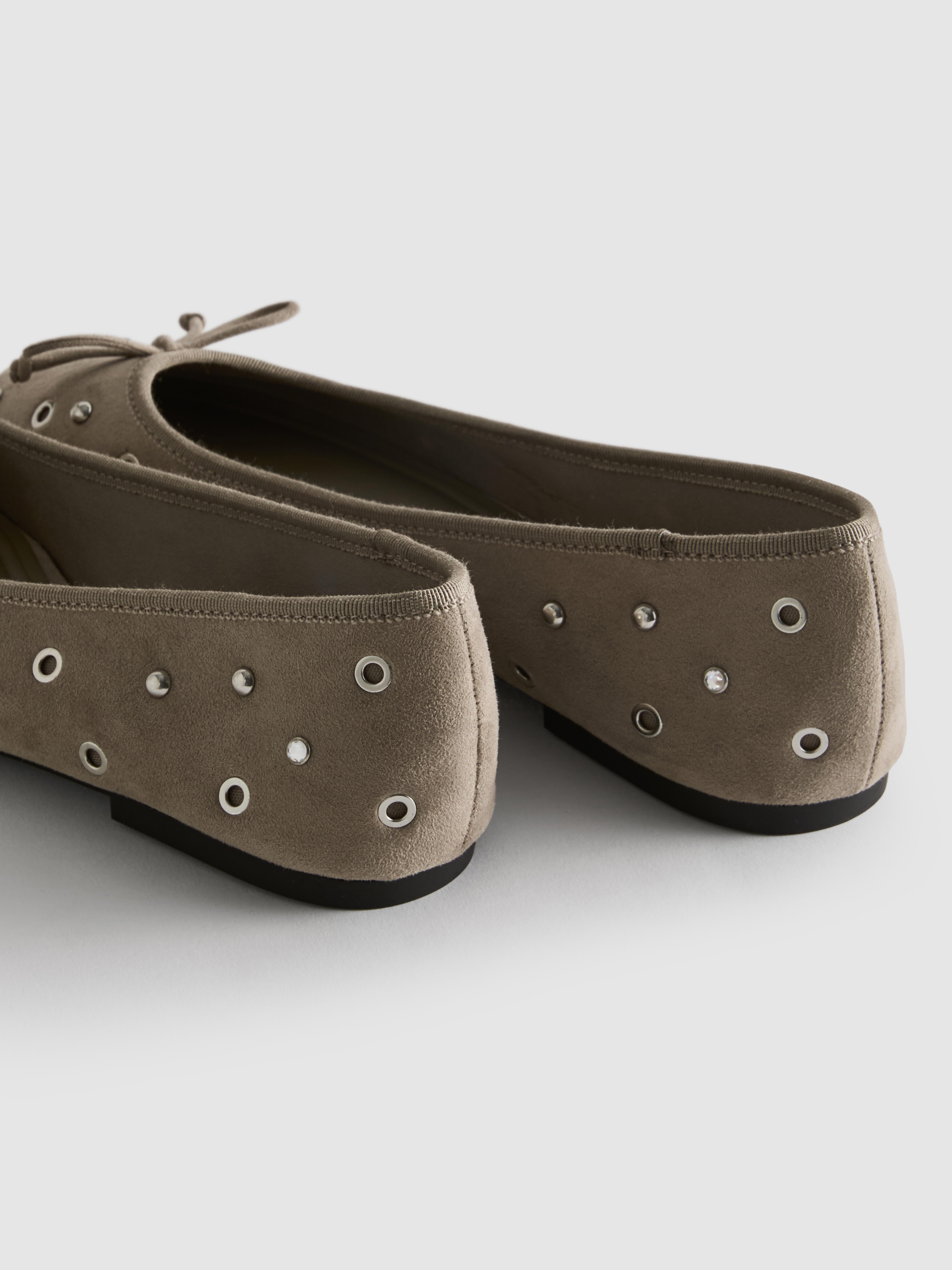 Studded Faux Suede Ballerina Flats