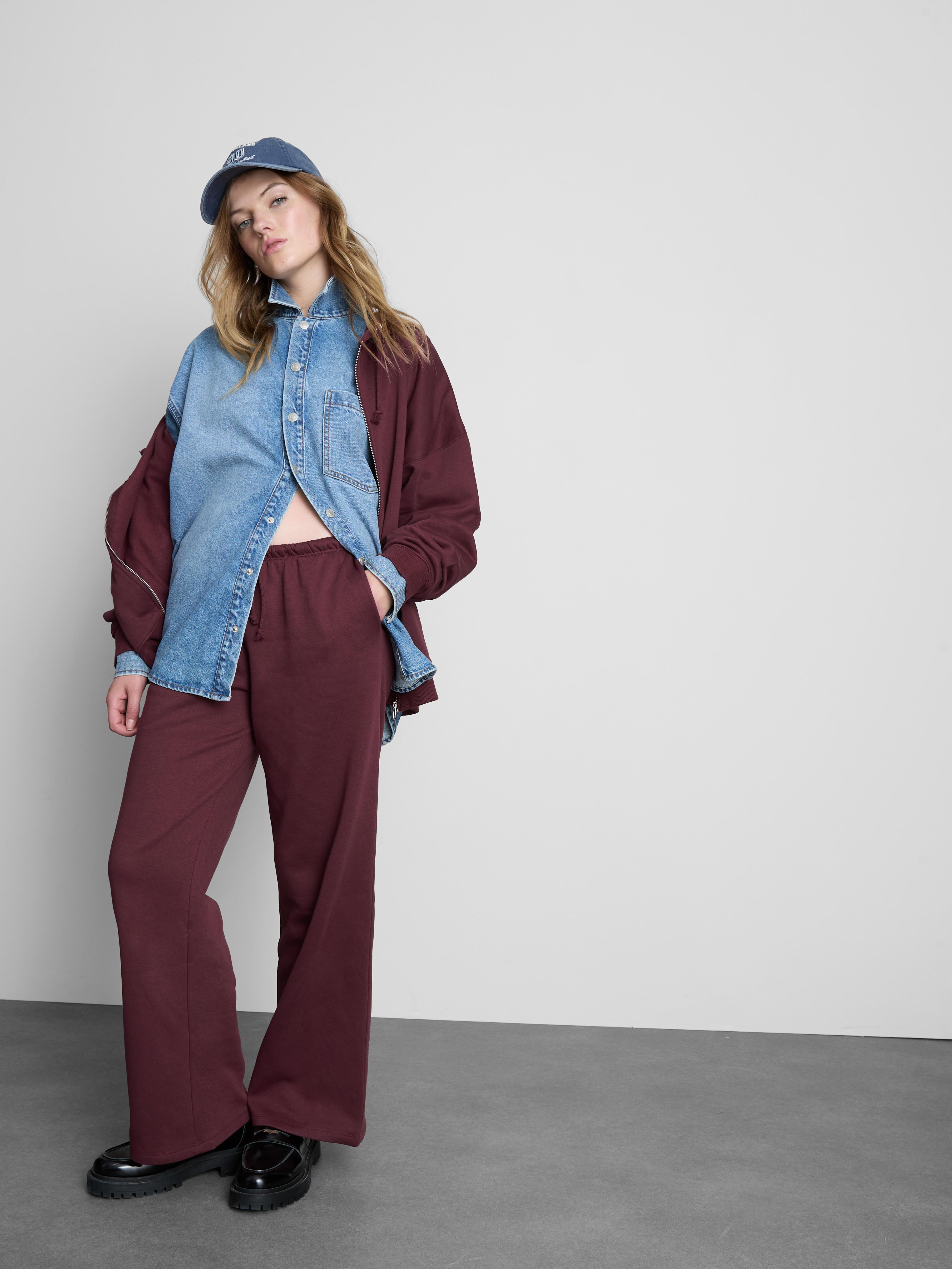 Cotton Blend Wide Leg Sweatpants