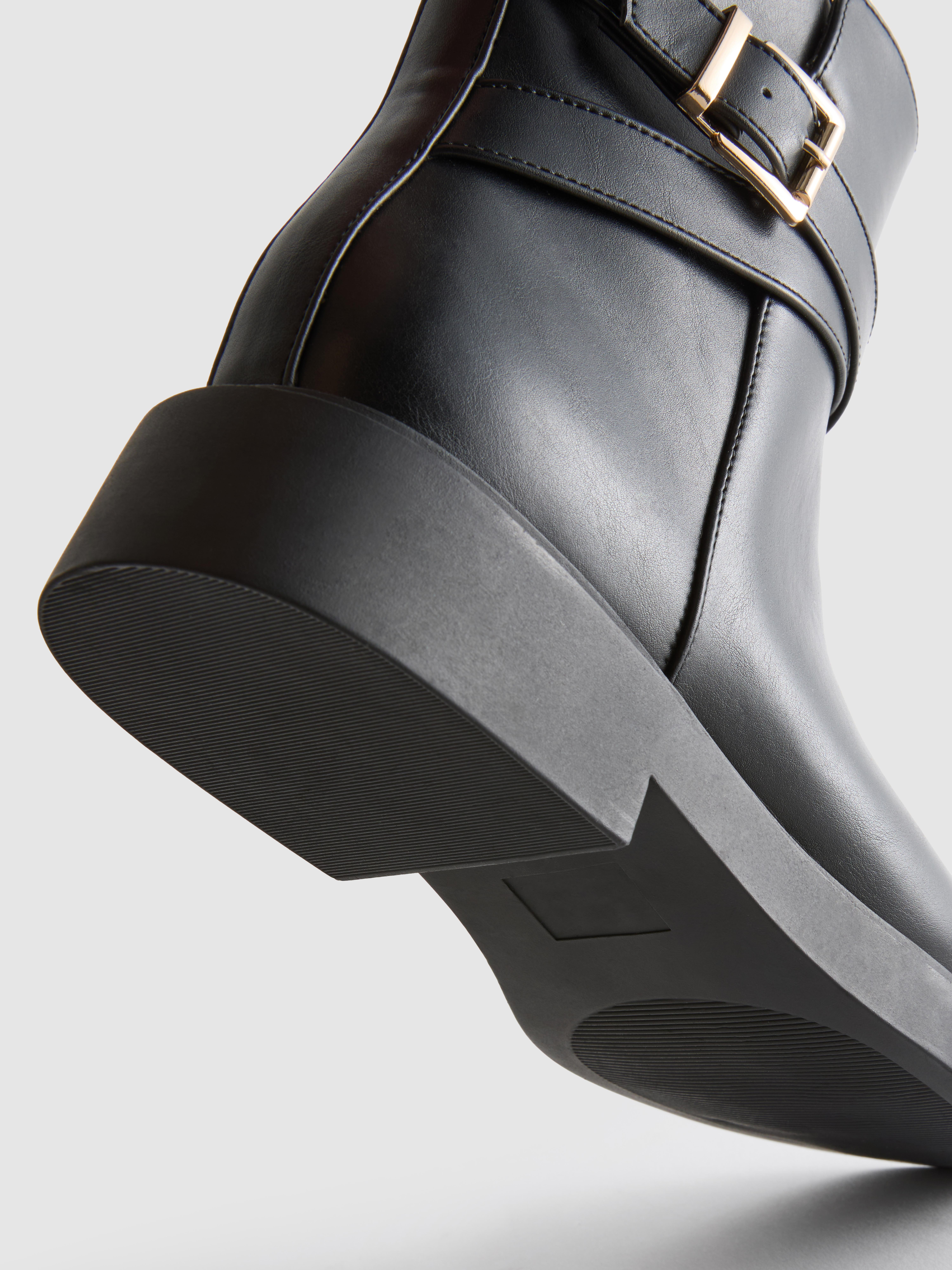 Wide Fit Buckle Strap Ankle Boots