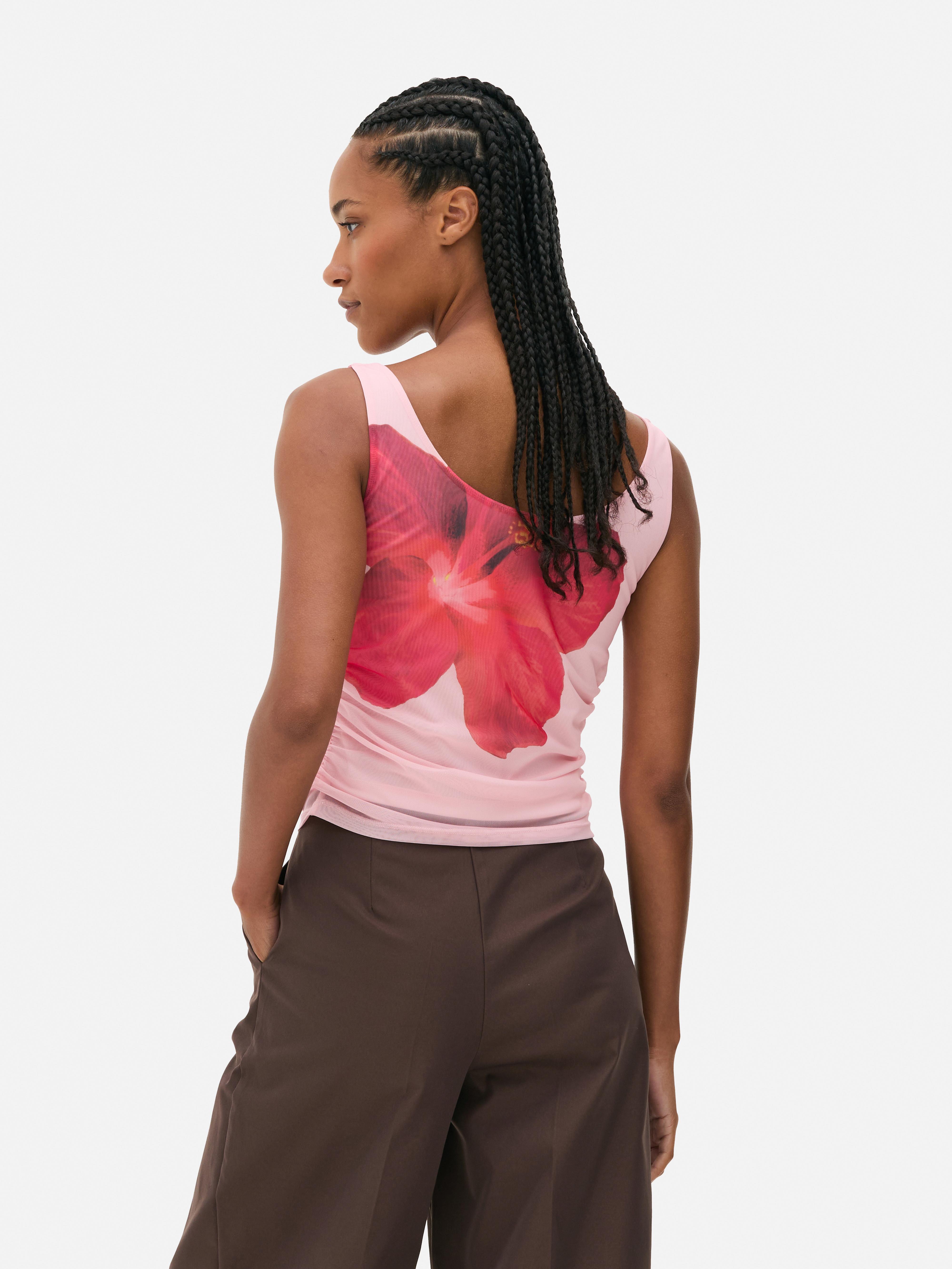 Cropped Mesh Hibiscus Top
