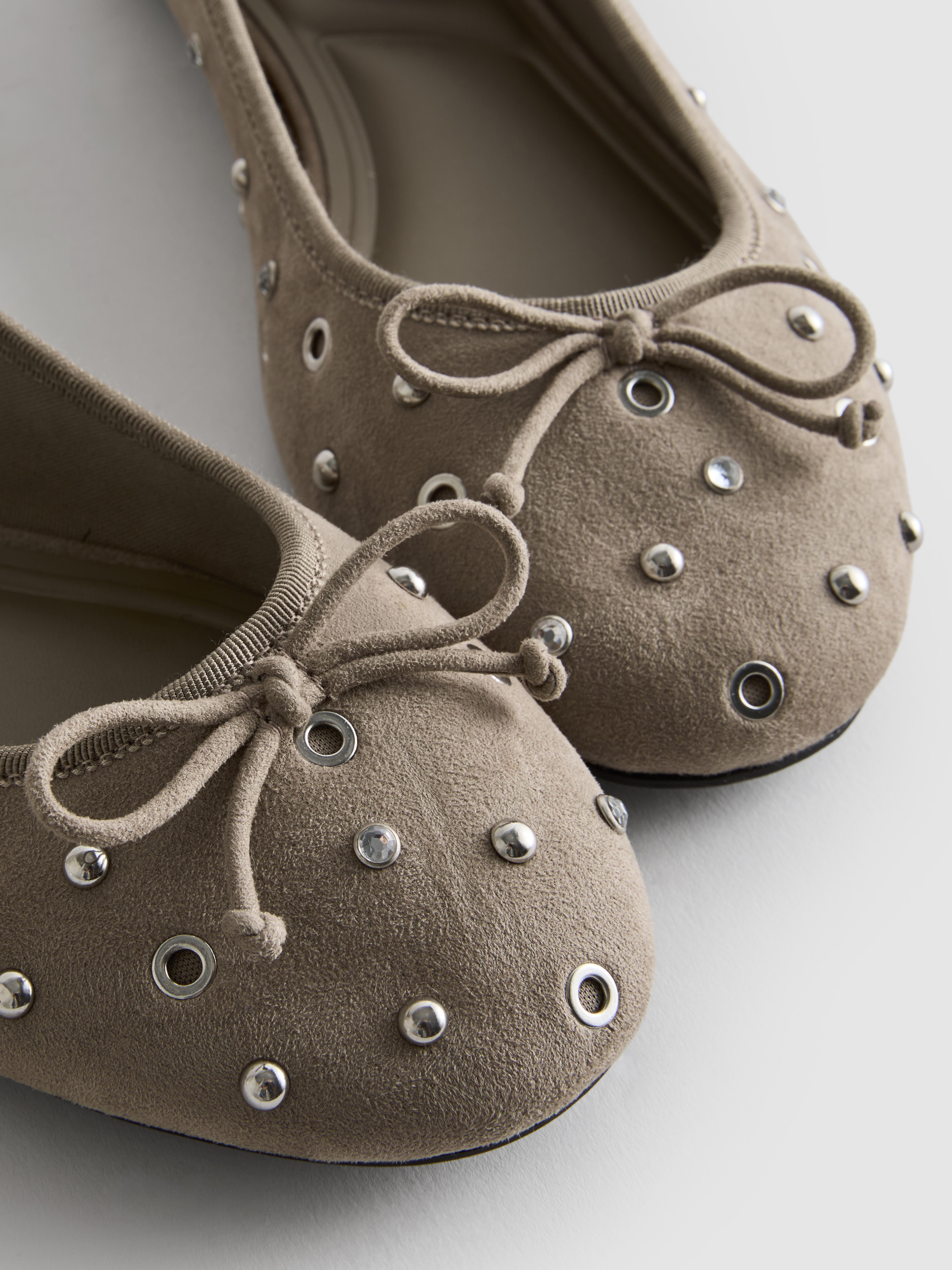 Studded Faux Suede Ballerina Flats