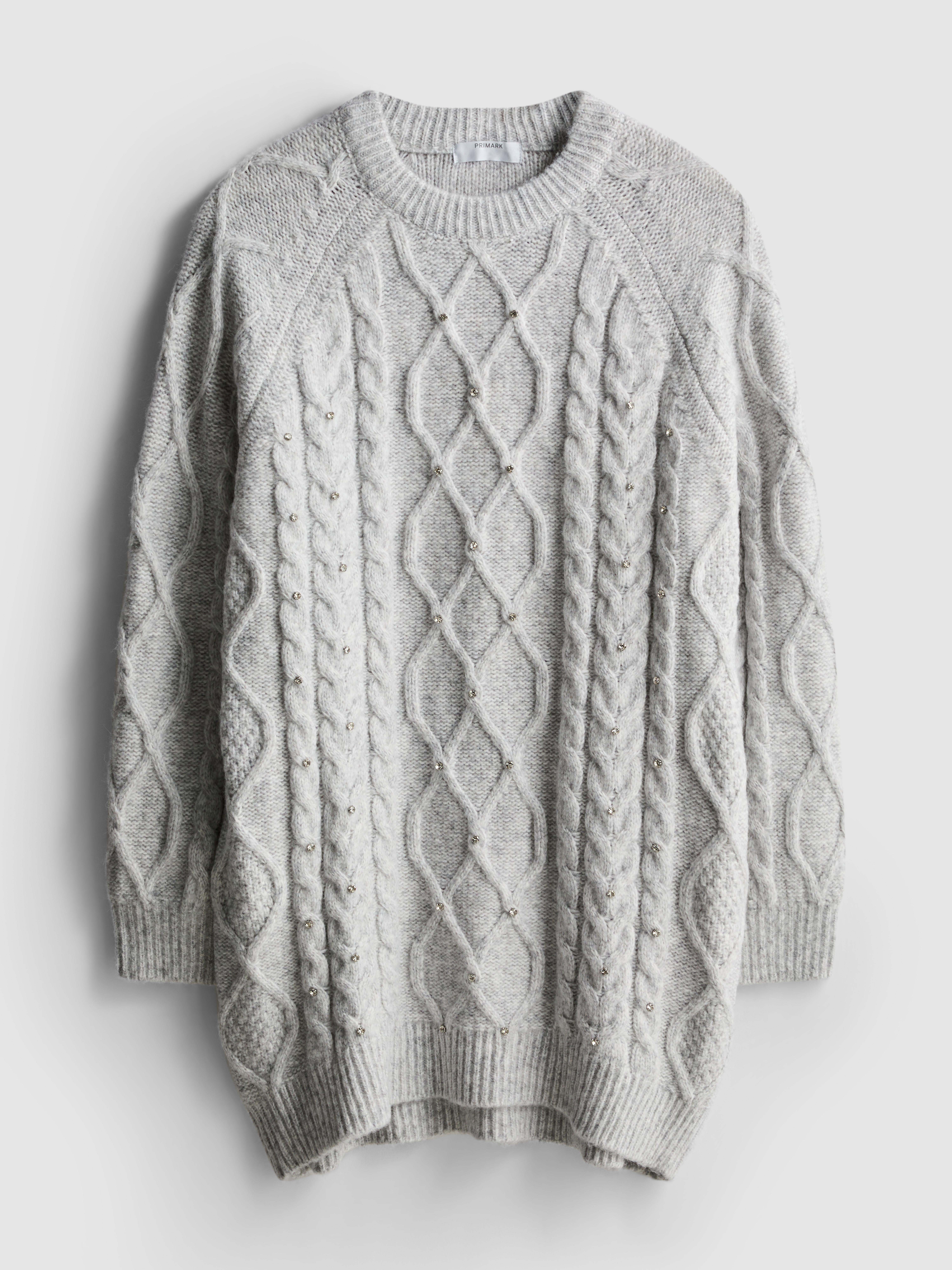 Embroidered Cable Knit Sweater Dress