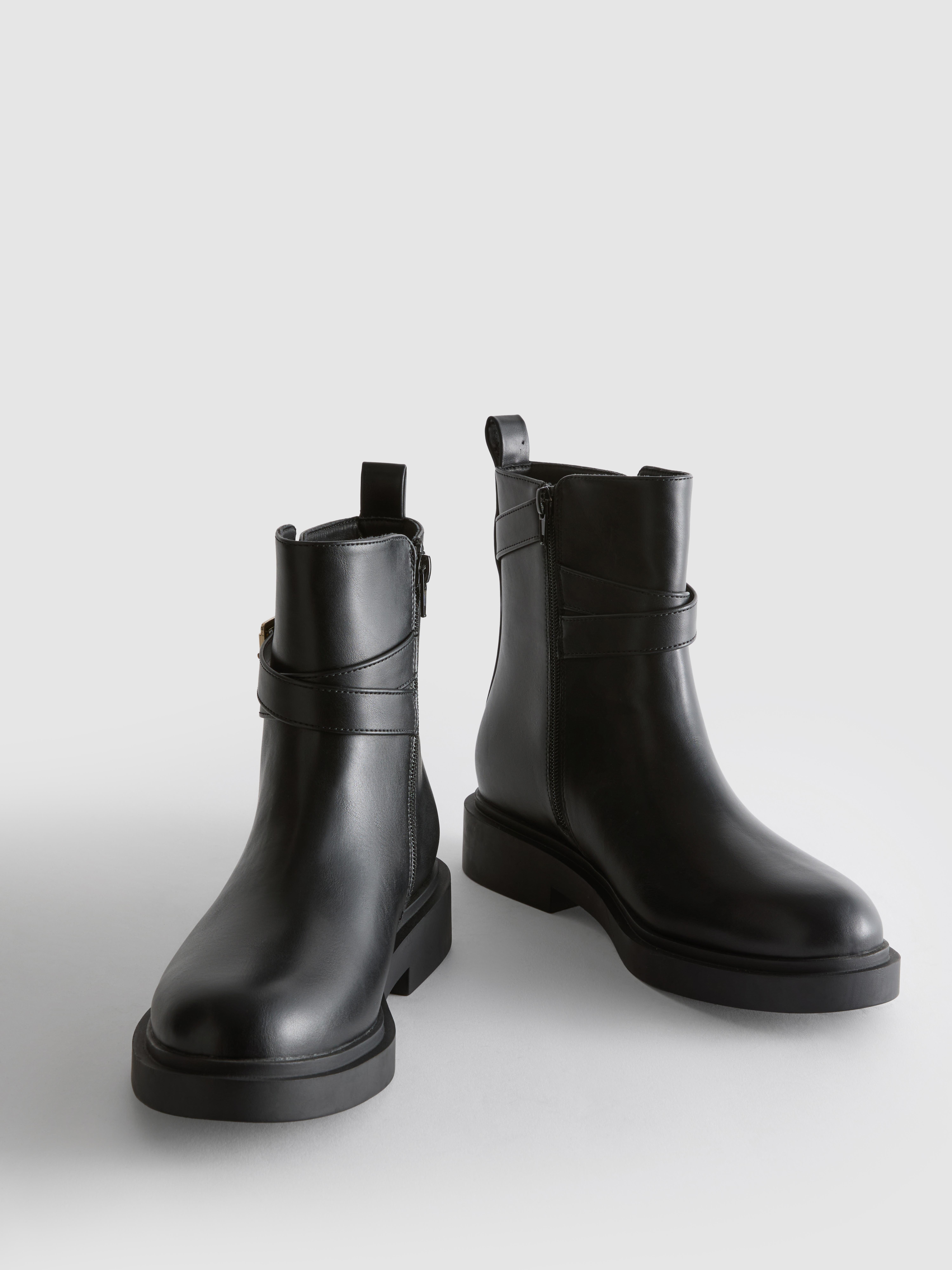 Wide Fit Buckle Strap Ankle Boots