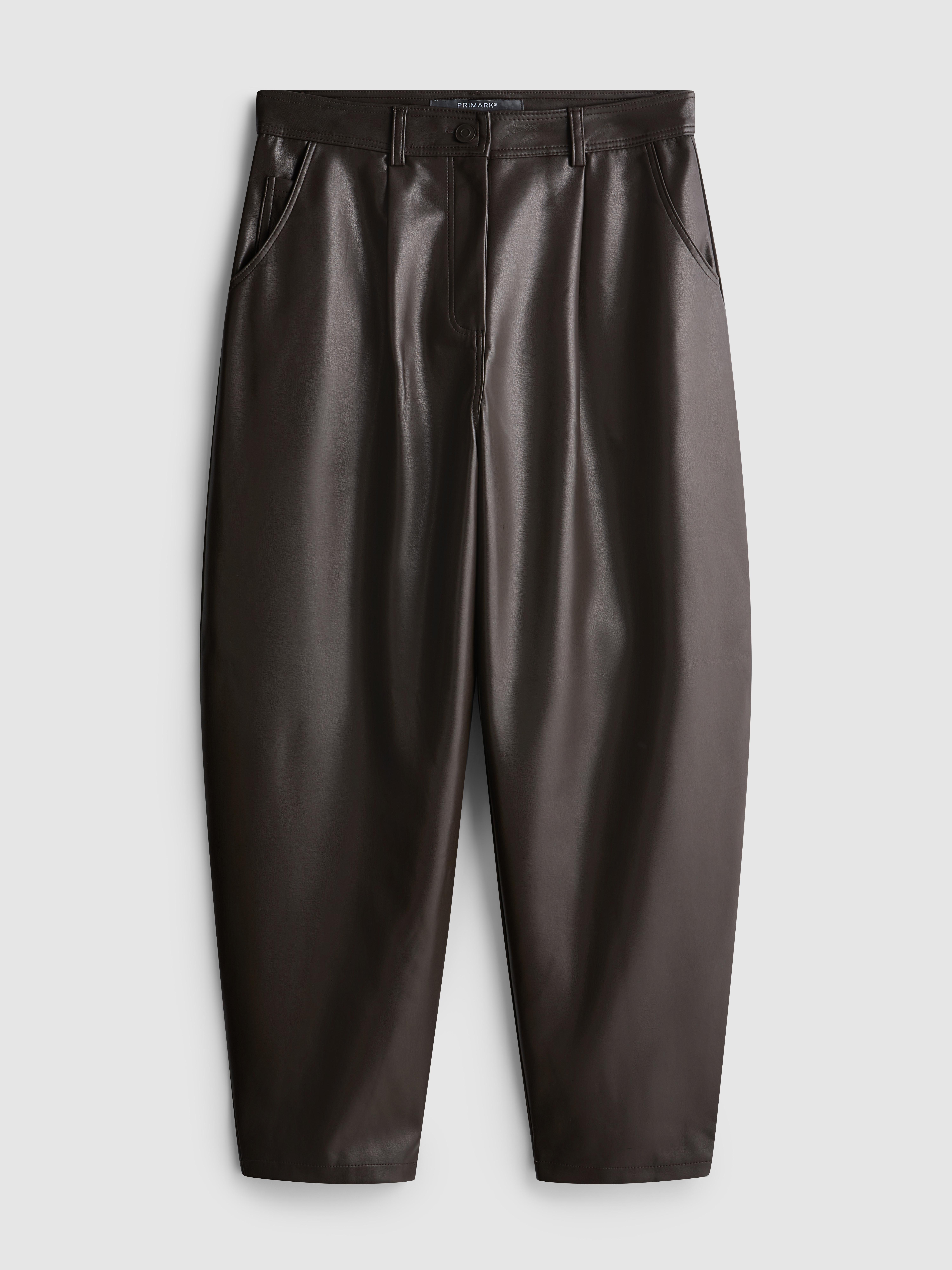 Faux Leather Barrel Leg Pants