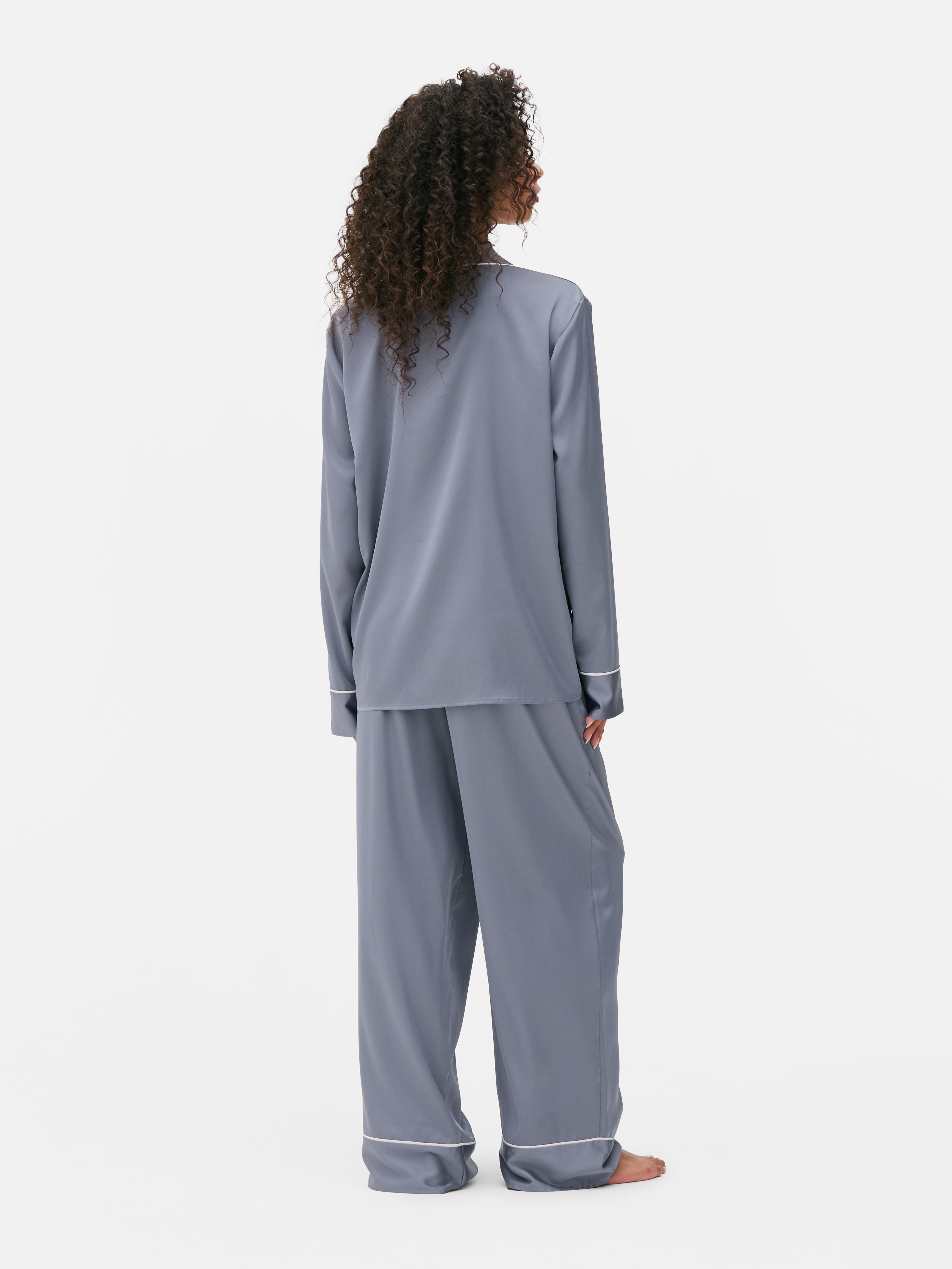 Contrast Trim Boyfriend Pajama Set