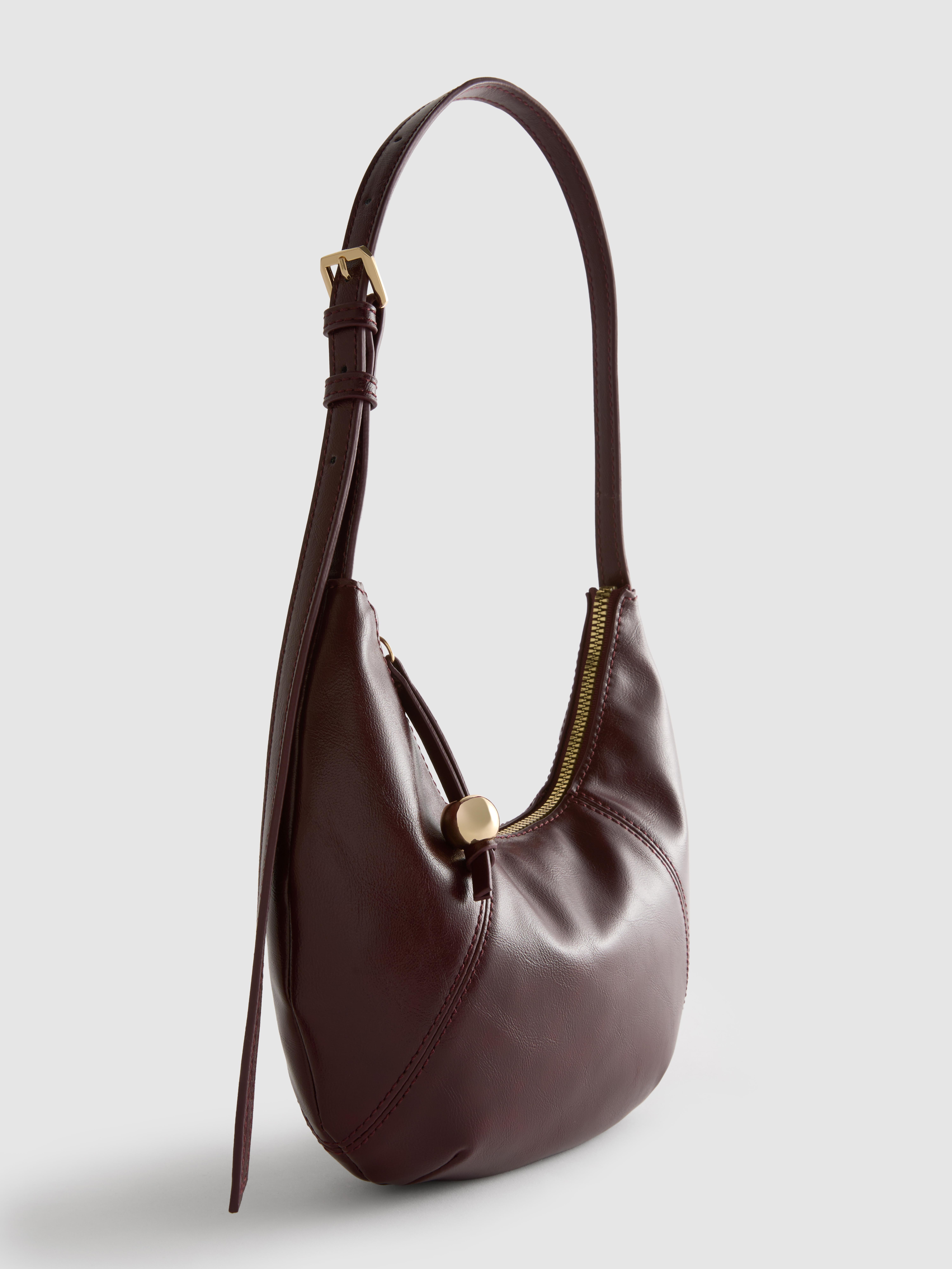 Faux Leather Curved Shoulder Bag