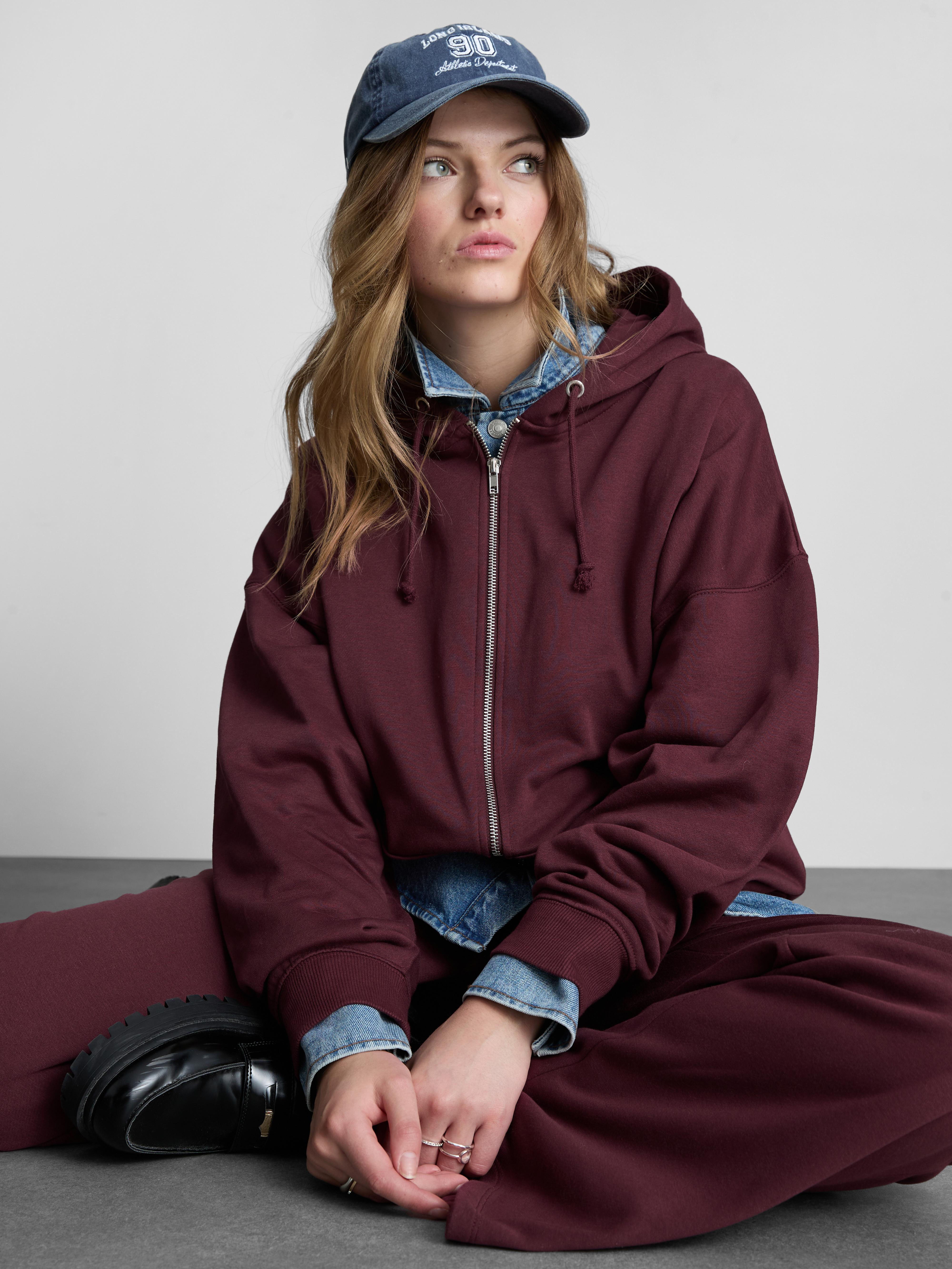 Cotton Blend Zip Through Hoodie