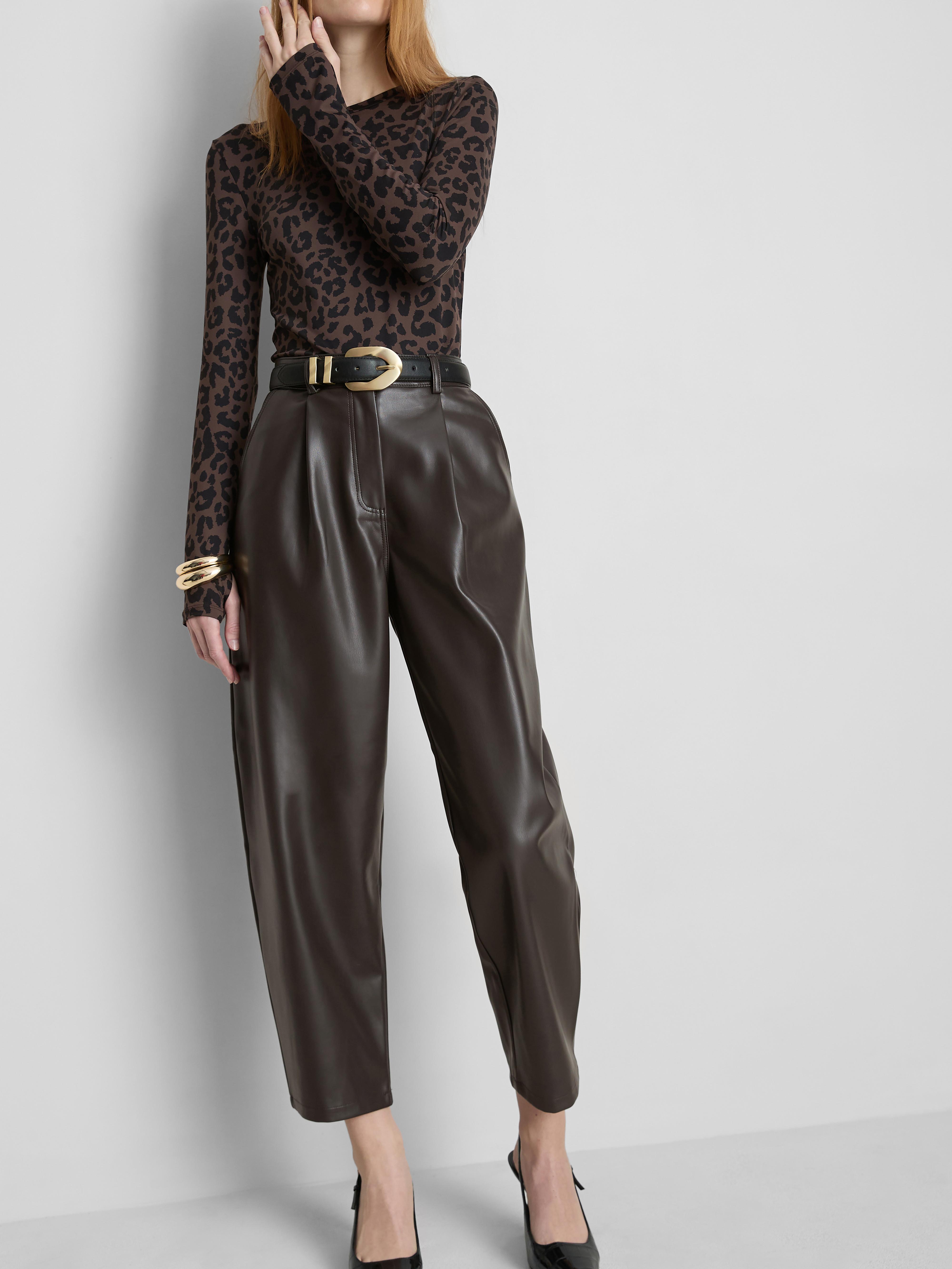 Faux Leather Barrel Leg Pants