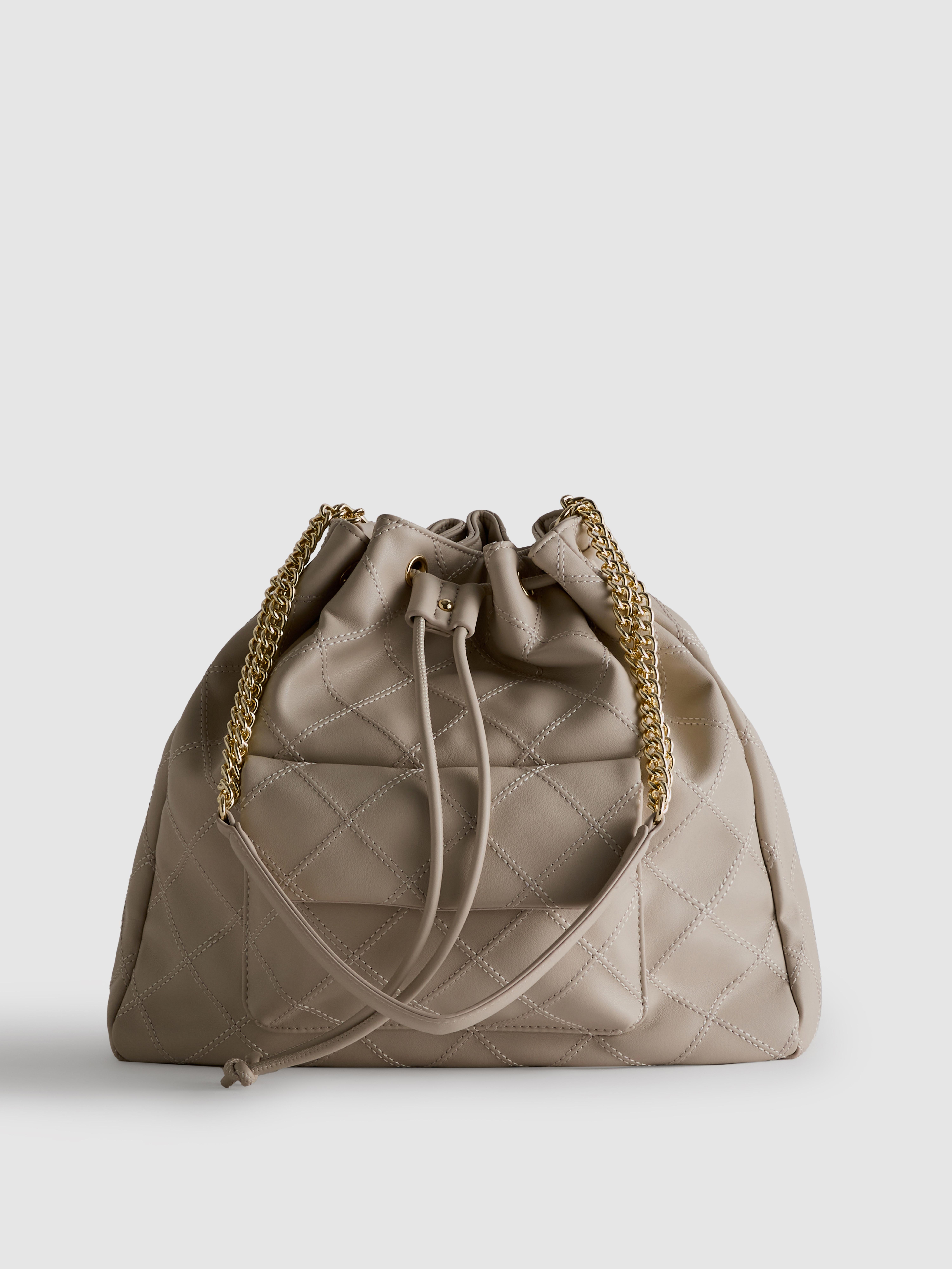 Quilted Faux Leather Bucket Bag