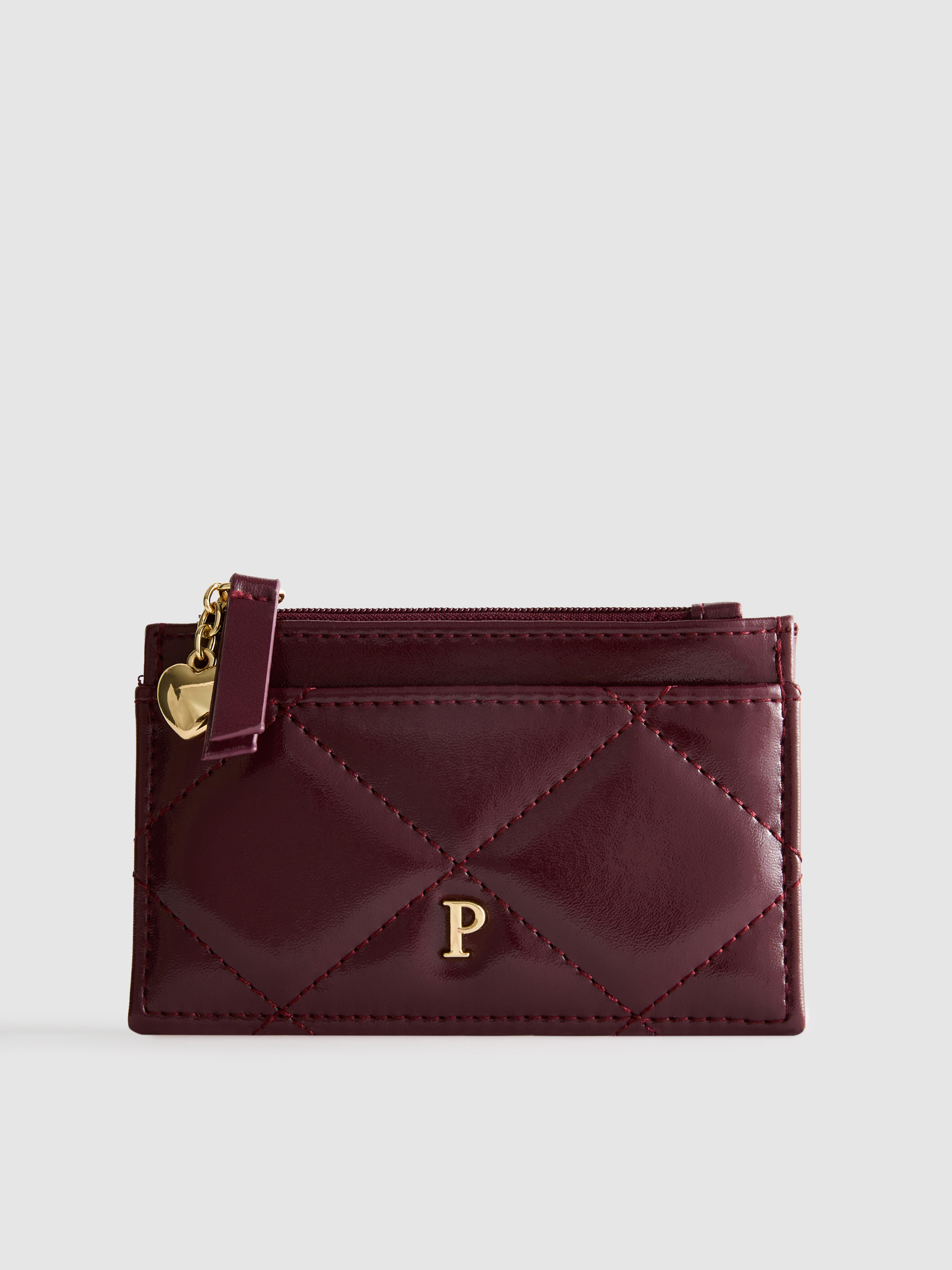 Faux Leather Quilted Initial Card Holder