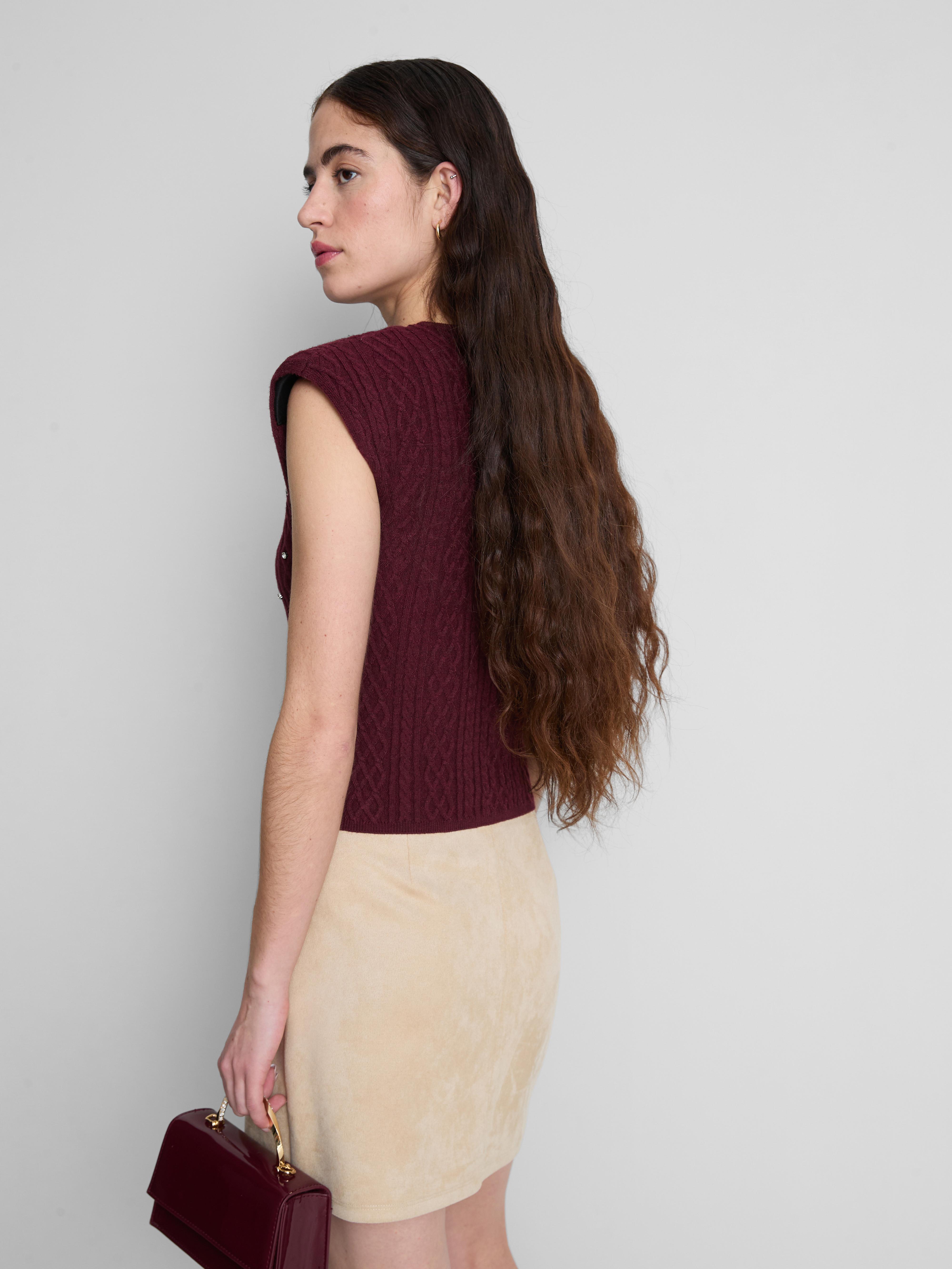 Rhinestone Embellished Cable Knit Vest