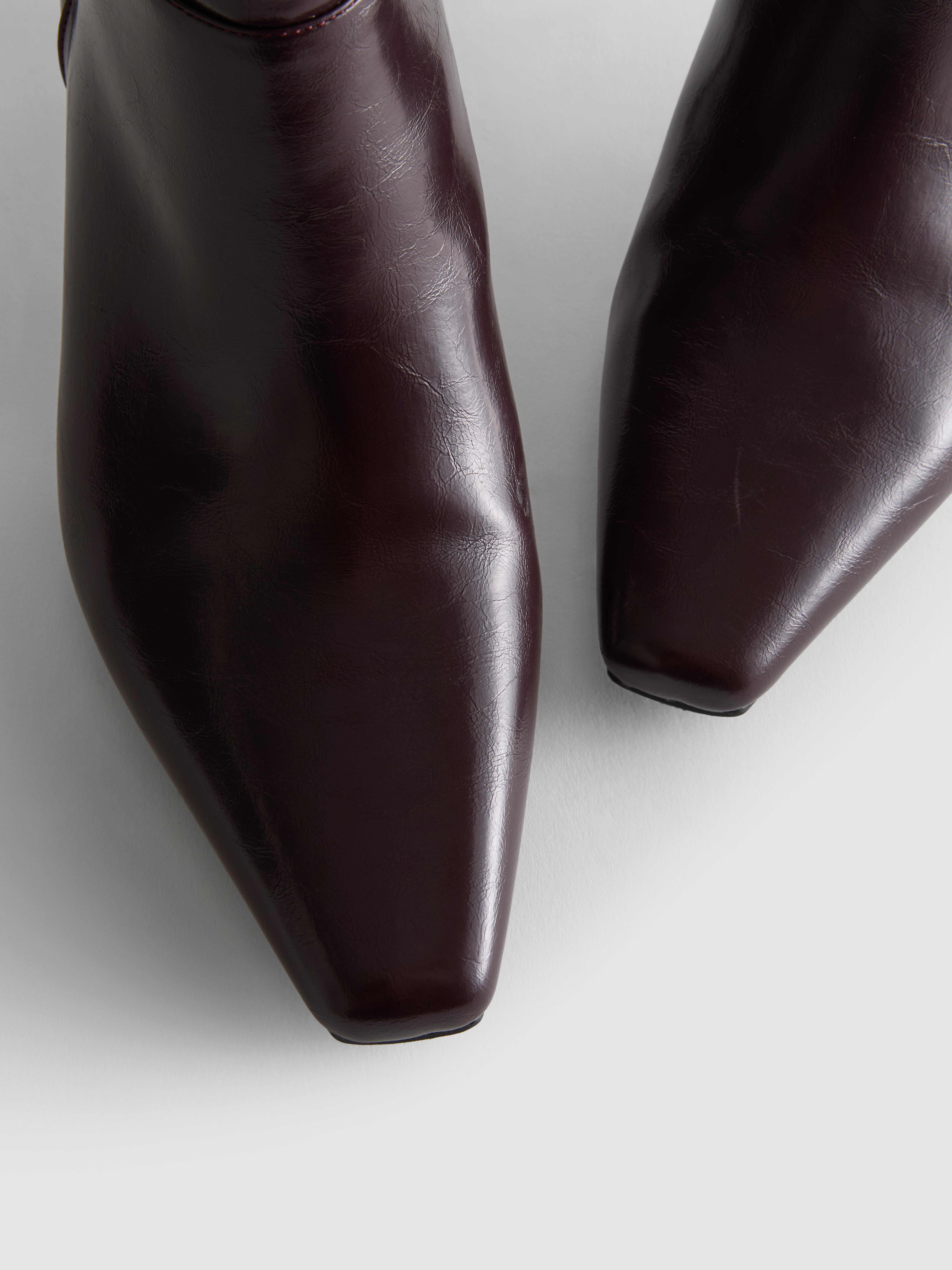 Square Toe Faux Leather Heeled Boots