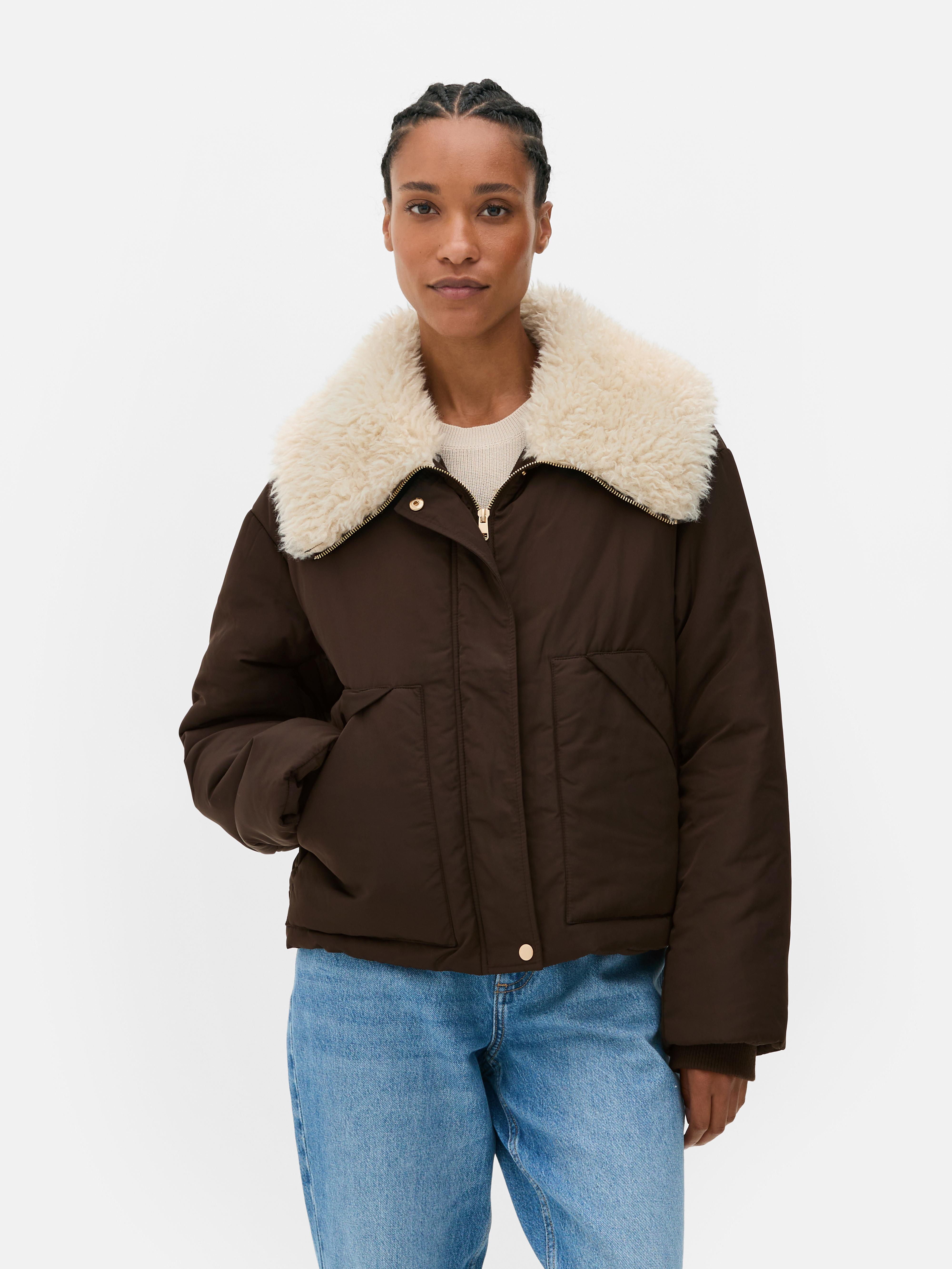 Padded Faux Fur Collar Jacket