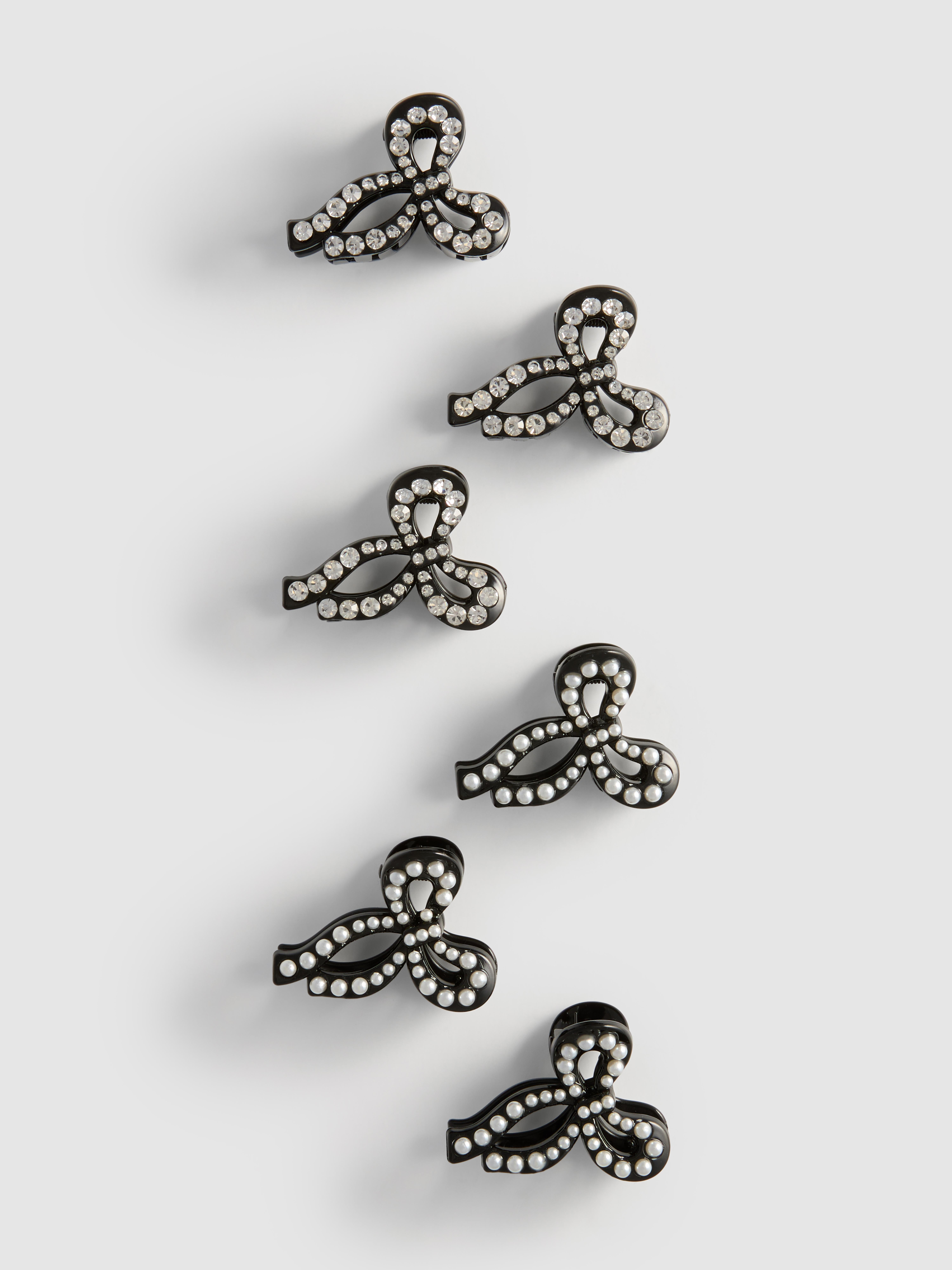 6pk Rhinestone Bow Claw Clips