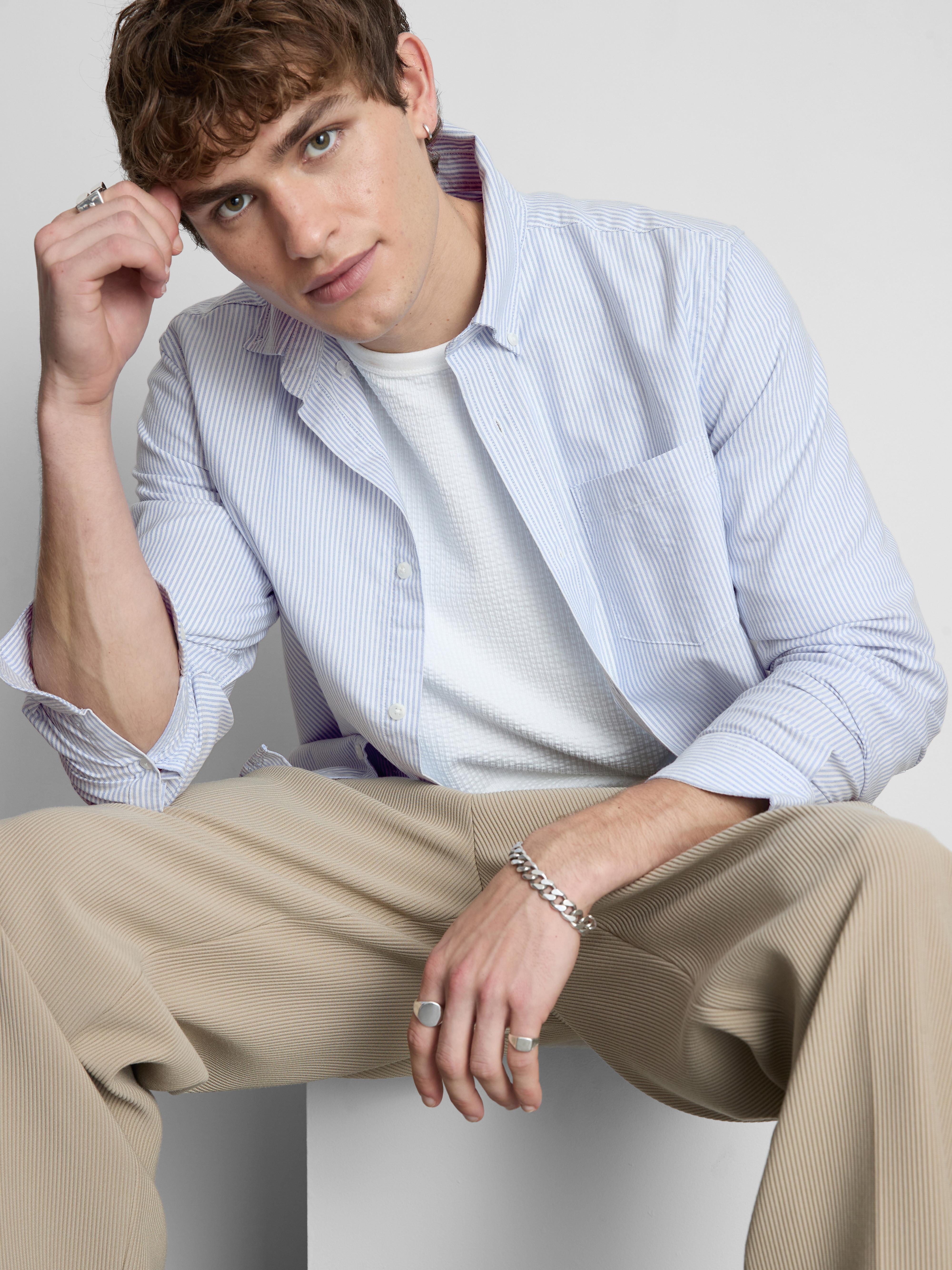 Long Sleeve Striped Oxford Shirt