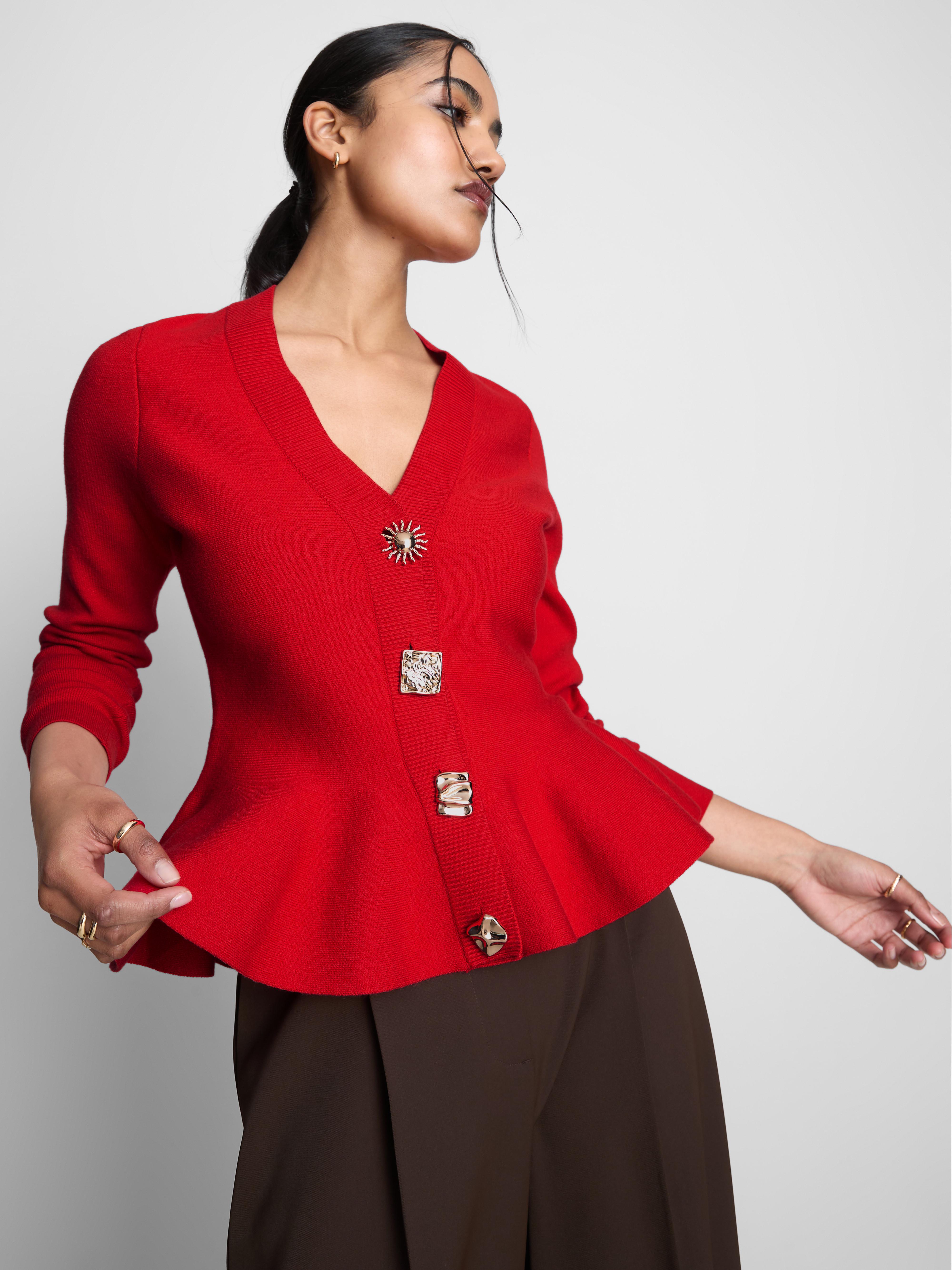 Peplum V-Neck Cardigan