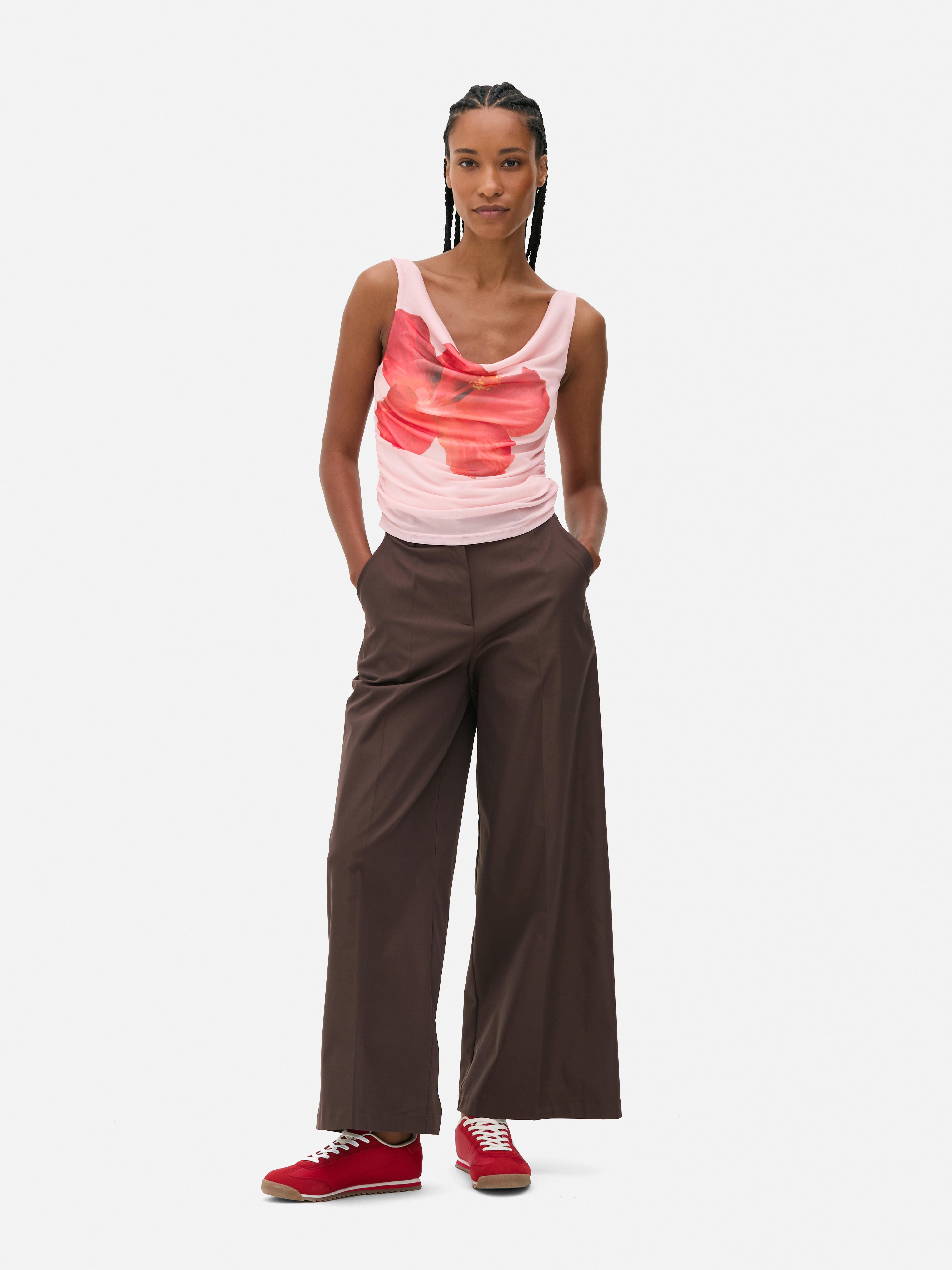 Cropped Mesh Hibiscus Top