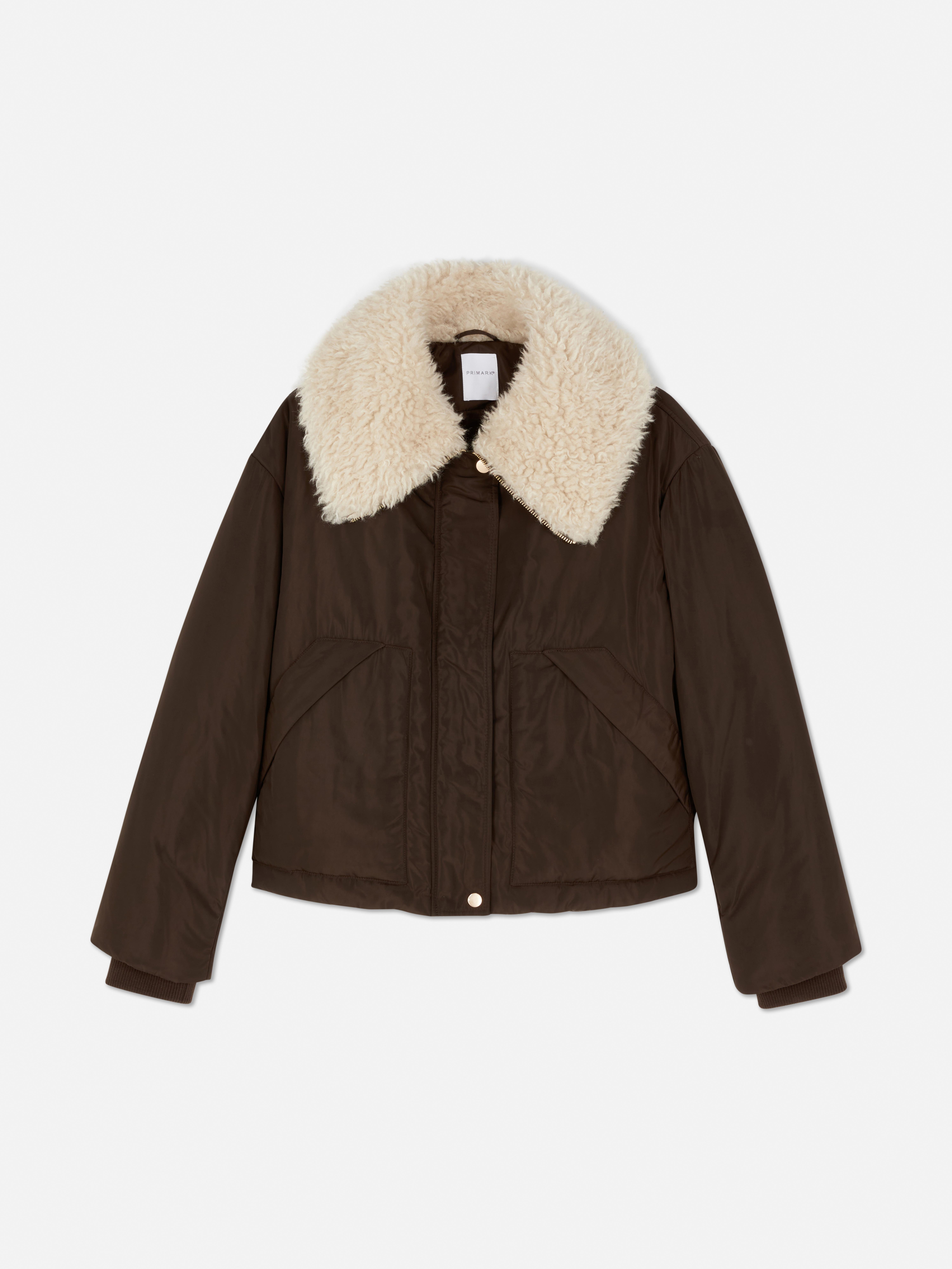 Padded Faux Fur Collar Jacket