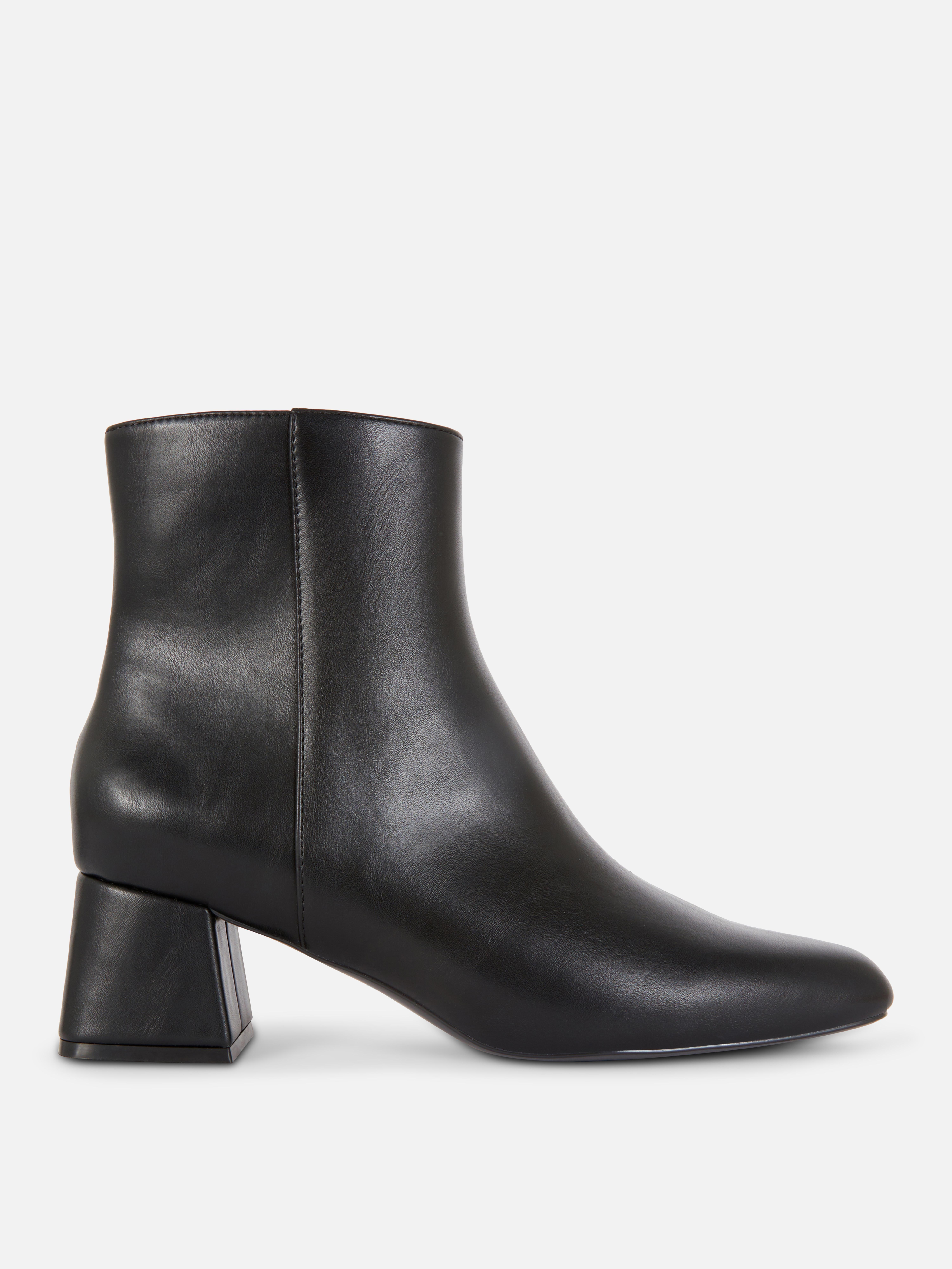 Faux Leather Block Heel Ankle Boots